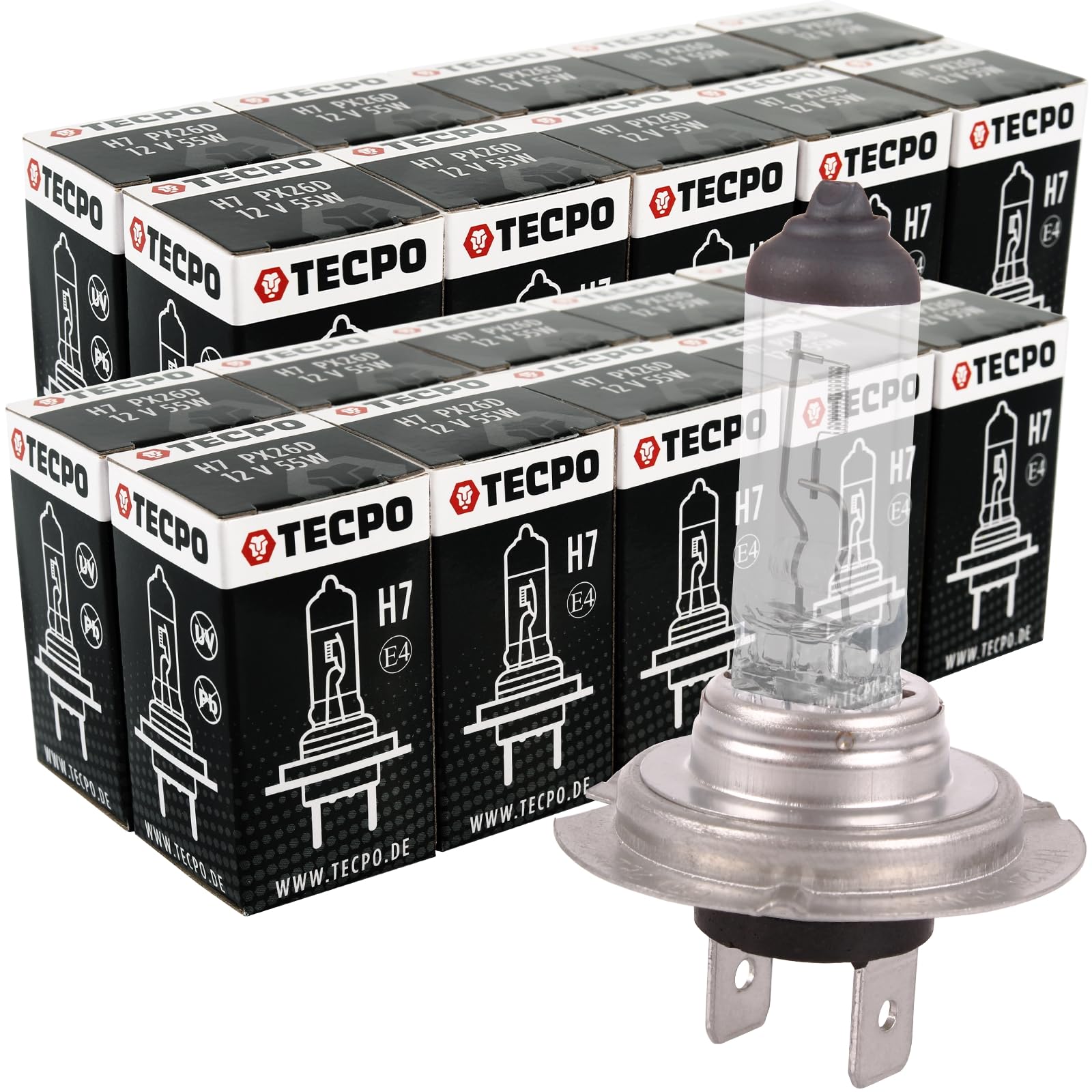 TECPO 20x H7 Halogen Scheinwerferlampe, Original 12V 55W Glühlampe, PX26d Sockel Auto Lampe Birne Kugellampe von TECPO