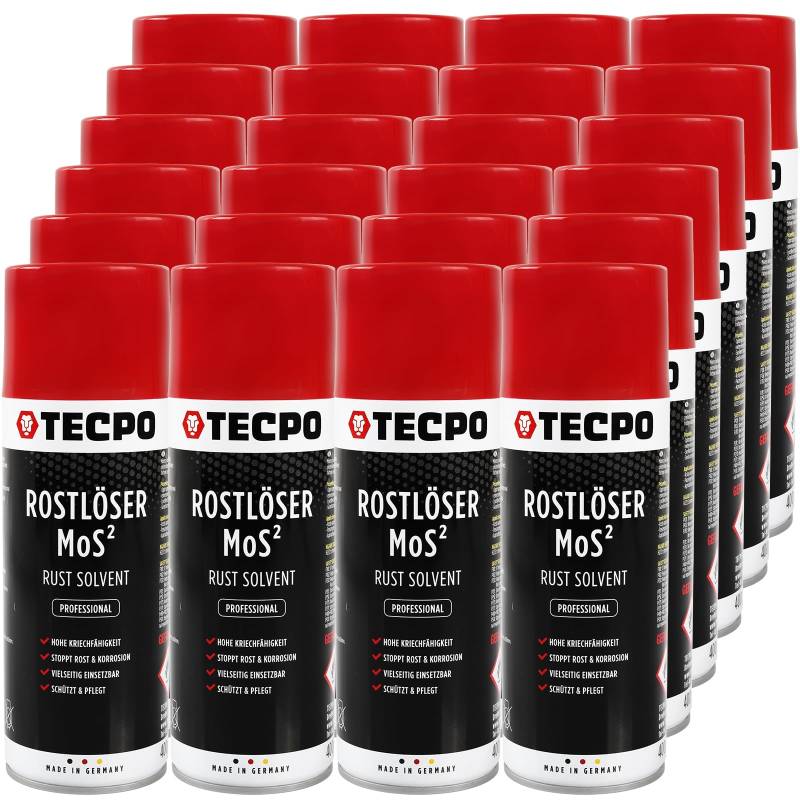 TECPO 24x Rostlöser MoS², 400ml Schmiermittel Rost Umwandler - Multifunktionsspray mit Korrosionsschutz und Kriechfähigkeit für oxidierte und verrostete Verbindungen von TECPO