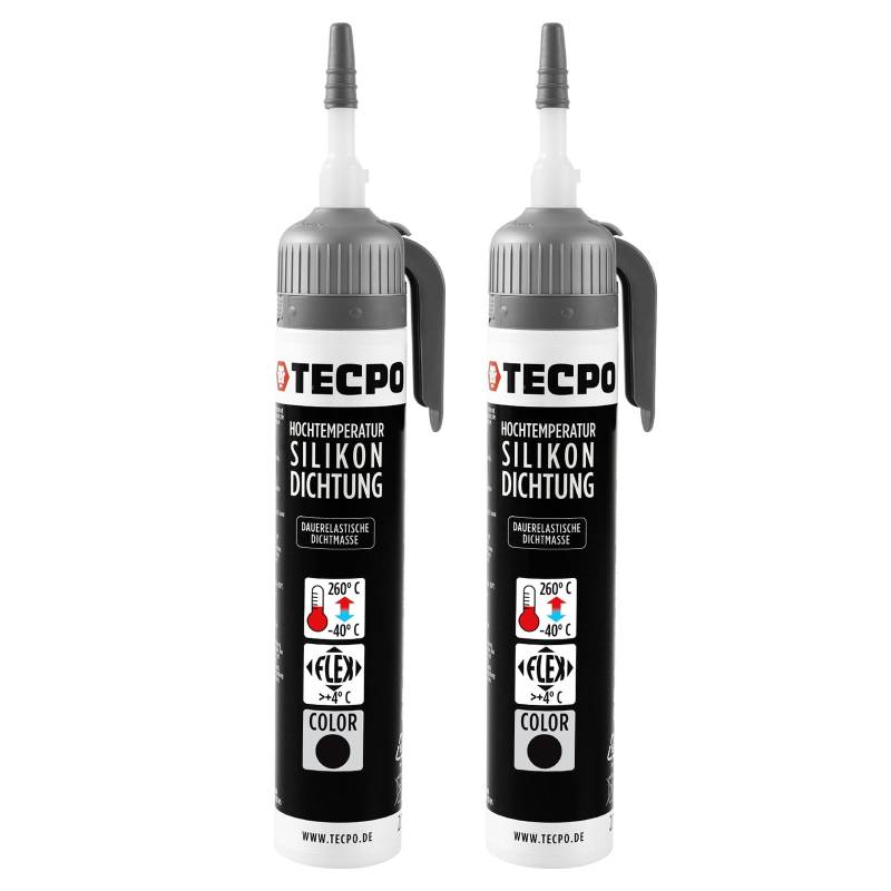 TECPO 2X Hochtemperatur Dichtstoff Dichtmasse, 200 ml Silikon Dichtung Dauerelastisch schwarz hitze- und wasserbeständig Silikondichtmasse von TECPO