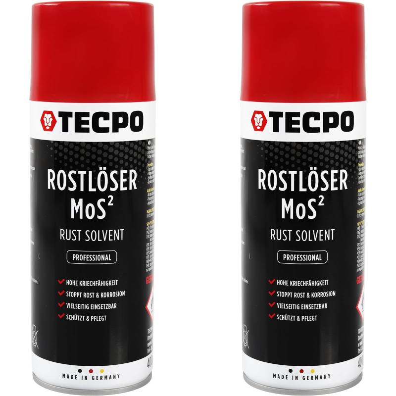 TECPO 2X Rostlöser MoS², 400ml Schmiermittel Rost Umwandler - Multifunktionsspray mit Korrosionsschutz und Kriechfähigkeit für oxidierte und verrostete Verbindungen von TECPO