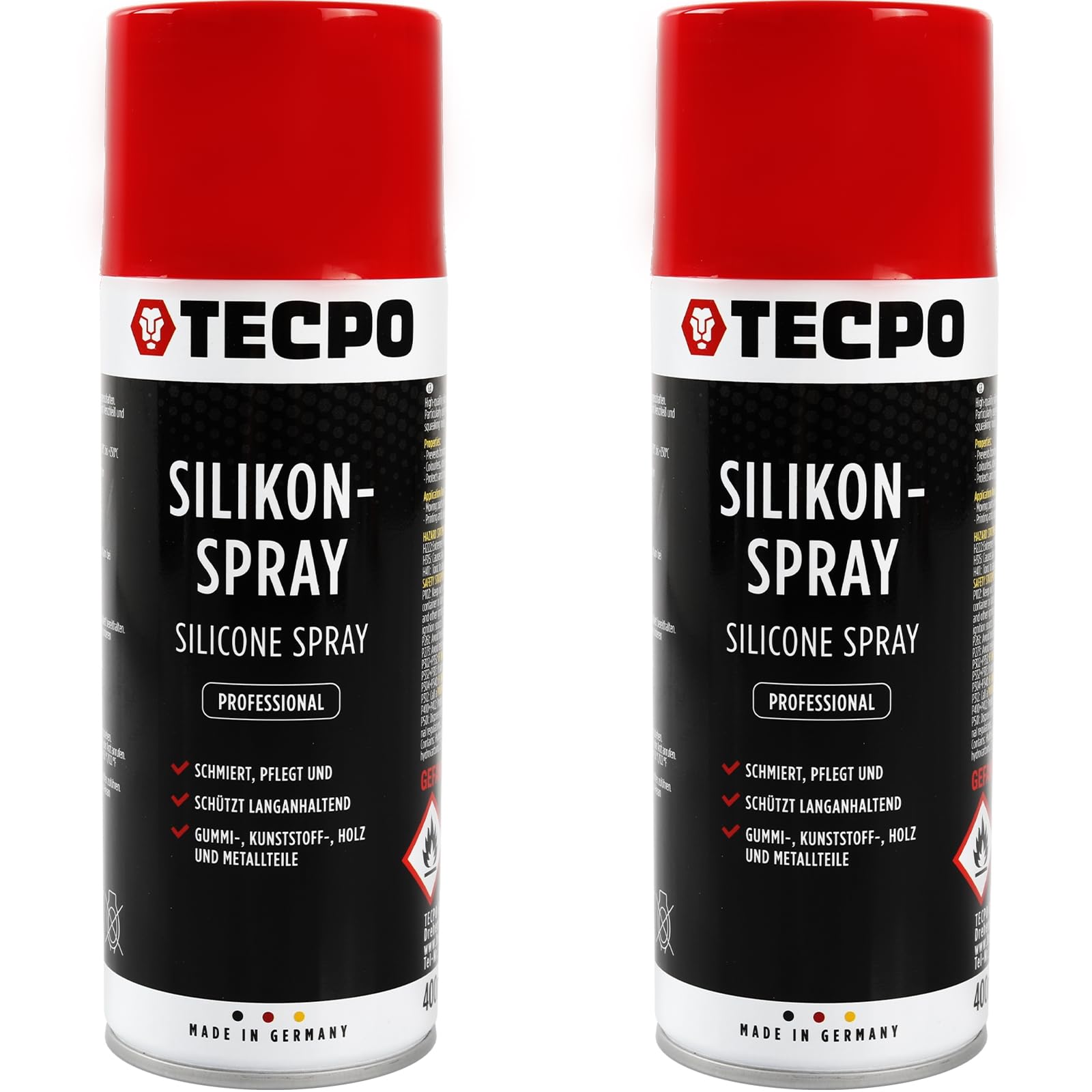 TECPO 2X Silikonspray, 400 ml Gleitspray Trenn- und Schmiermittel - Für den Schutz, Pflege und Schmierung von Metall, Kunststoff, Gummi sowie Holz von TECPO