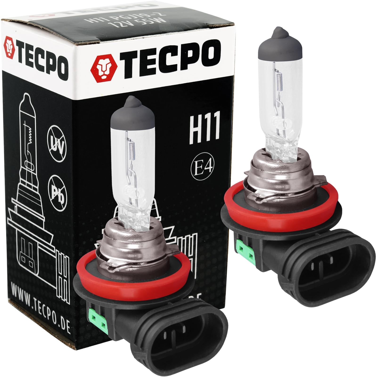 TECPO 2x H11 Abblendlicht Glühbirne Halogen 12V 55W Birne PGJ19-2 KFZ Auto Glühlampe Scheinwerfer Nebelscheinwerfer Fernlicht Frontscheinwerfer Halogenlampe Autolampe von TECPO