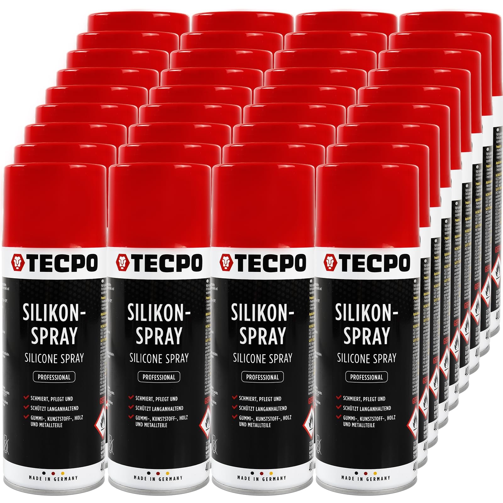 TECPO 36x Silikonspray, 400 ml Gleitspray Trenn- und Schmiermittel - Für den Schutz, Pflege und Schmierung von Metall, Kunststoff, Gummi sowie Holz von TECPO