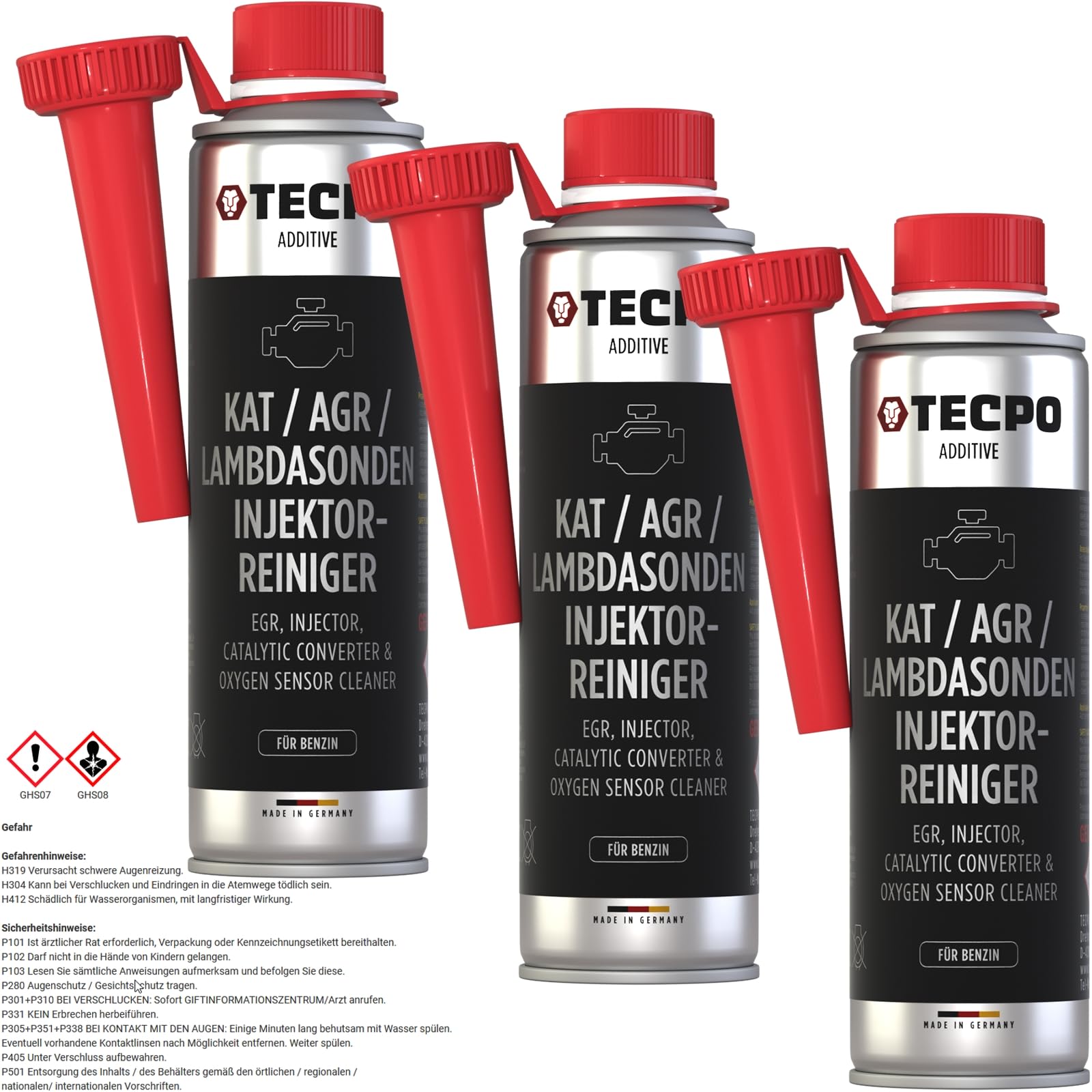 TECPO 3X 300ml Katalysator AGR Lambdasonde Injektor Reiniger Benzin Additiv von TECPO