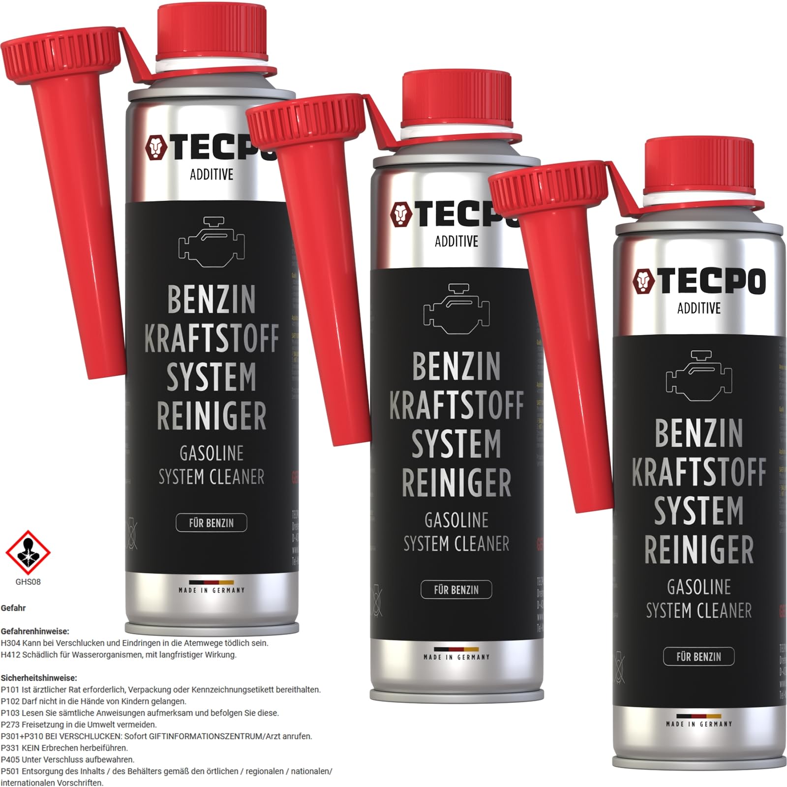 TECPO 3X 300ml Motor System Reiniger Benzin Zusatz Kraftstoff Injektor Additiv von TECPO