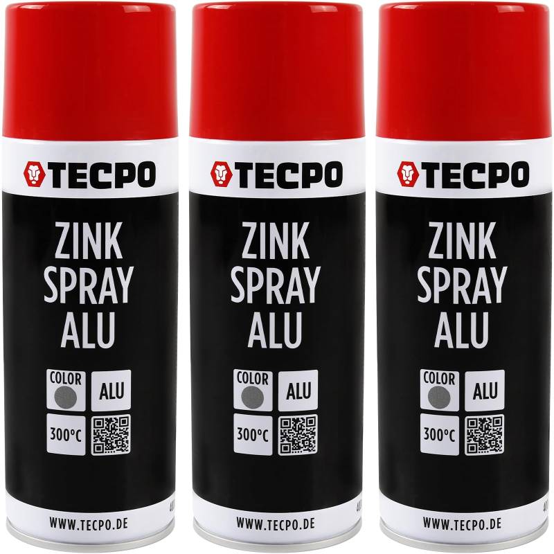 TECPO 3X Zinkspray Metall Alu Hell, 400ml Zink Alu Spray Rostschutzfarbe Korrosionsschutz Rostschutz Beschichtung Grundierung Korrosionsschutzmittel Metallschutzlack von TECPO