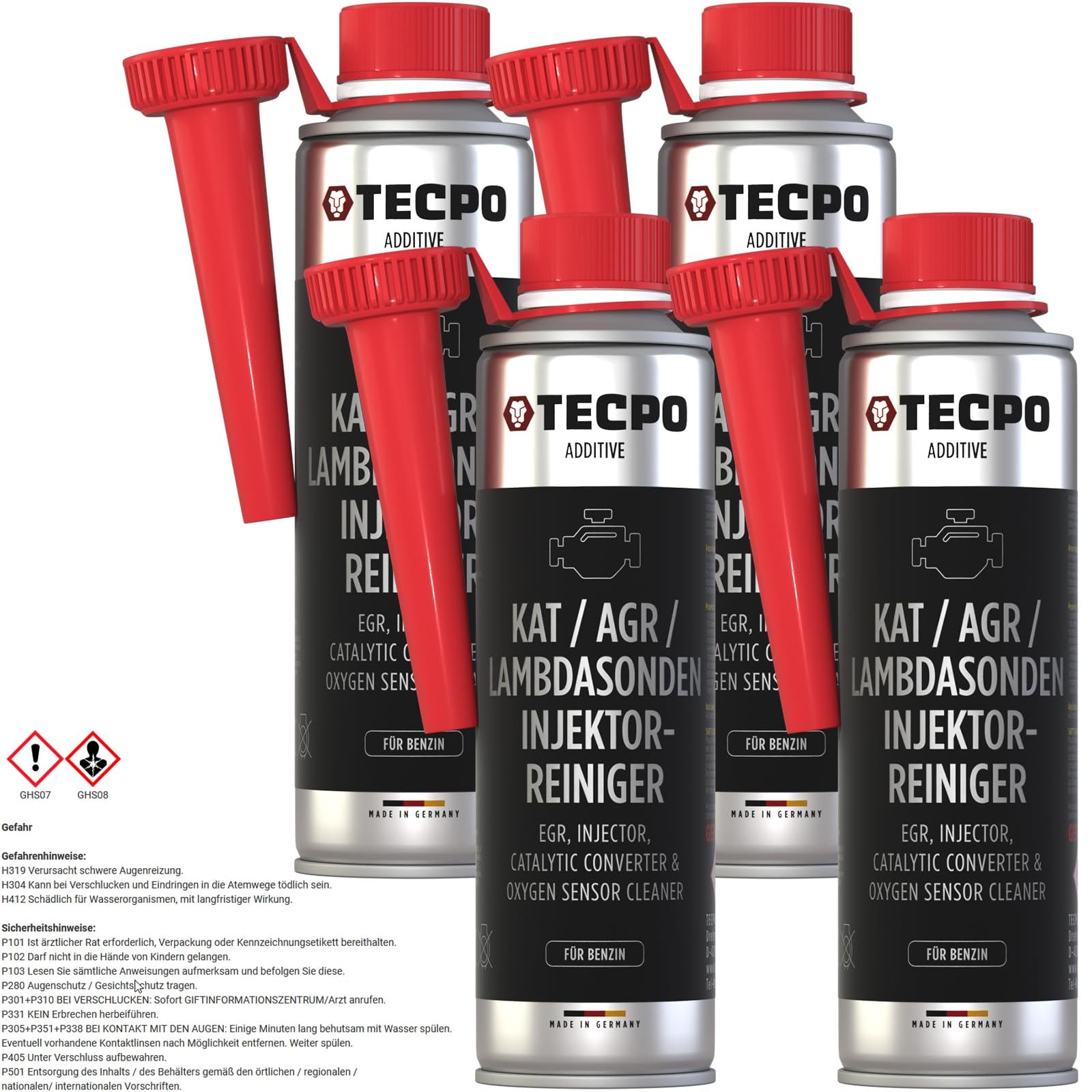 TECPO 4X 300ml Katalysator AGR Lambdasonde Injektor Reiniger Benzin Additiv von TECPO