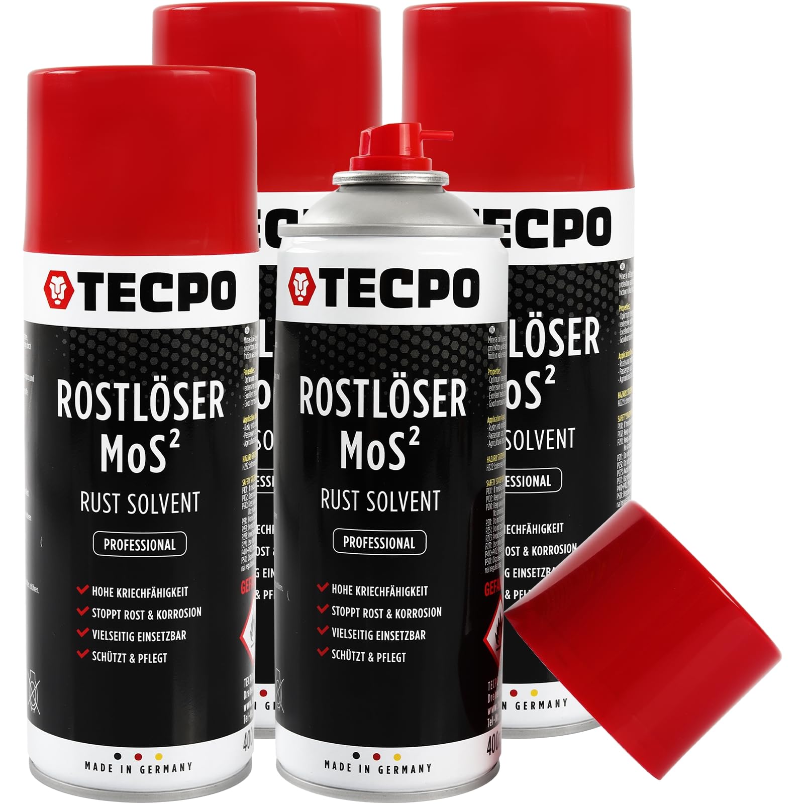 TECPO 4X Rostlöser MoS², 400ml Schmiermittel Rost Umwandler - Multifunktionsspray mit Korrosionsschutz und Kriechfähigkeit für oxidierte und verrostete Verbindungen von TECPO