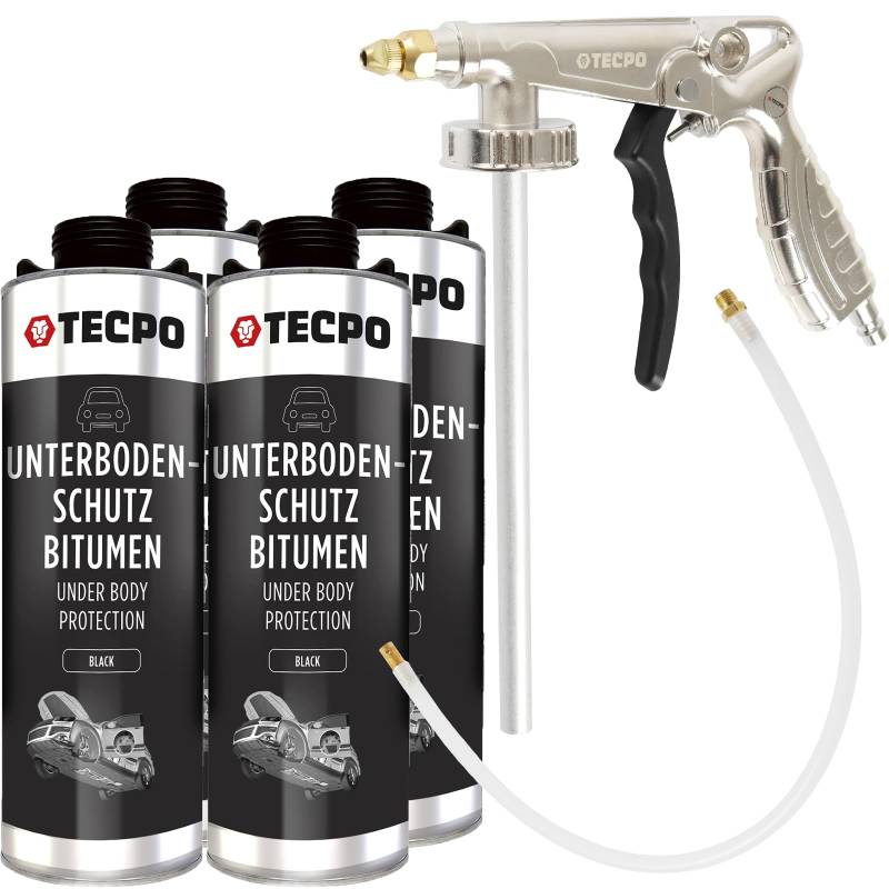 TECPO 4X Unterbodenschutz, 1 Liter Bitumen Schwarz Steinschlagschutz + Sprühpistole von TECPO