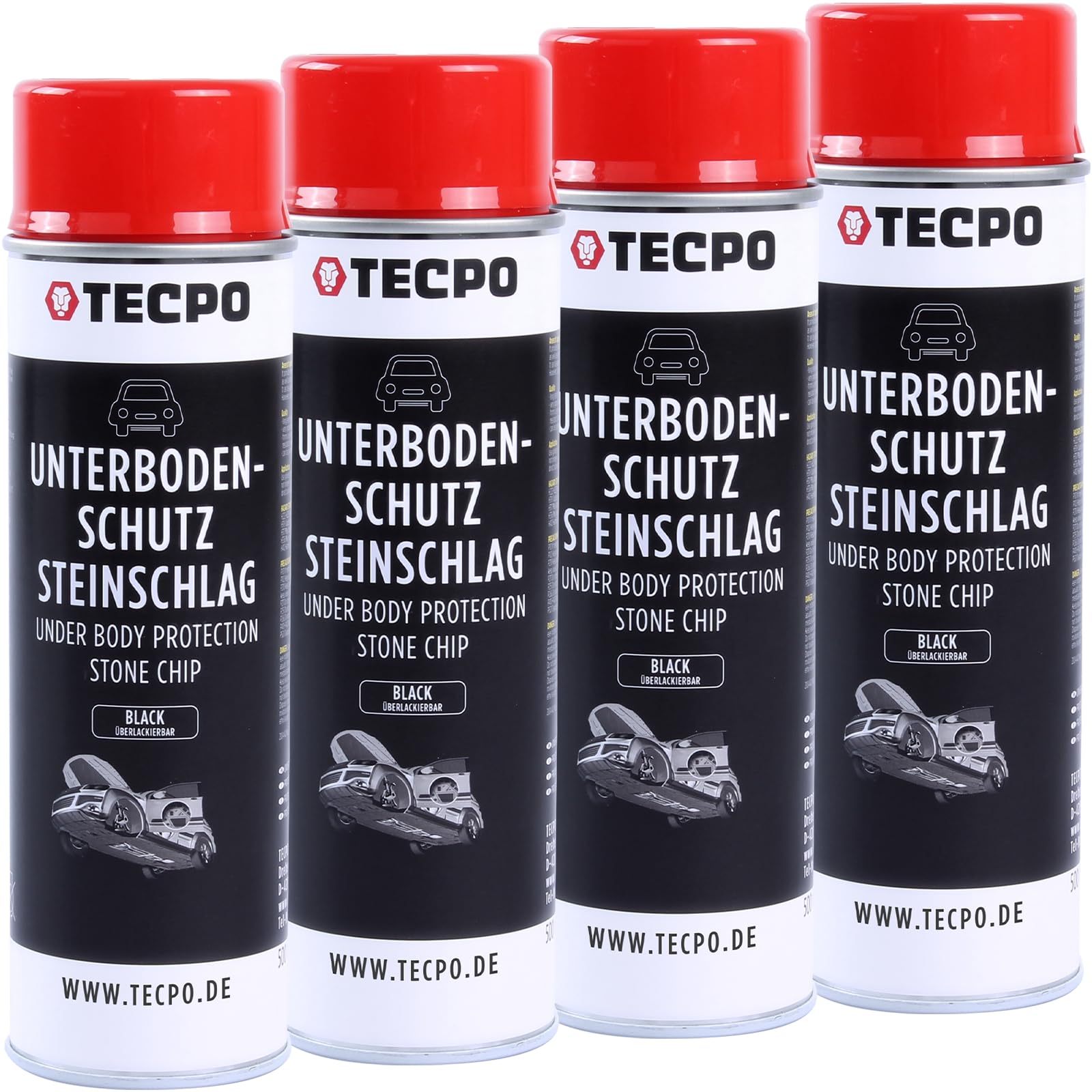 TECPO 4X Unterbodenschutz Steinschlag überlackierbar schwarz, 500ml von TECPO