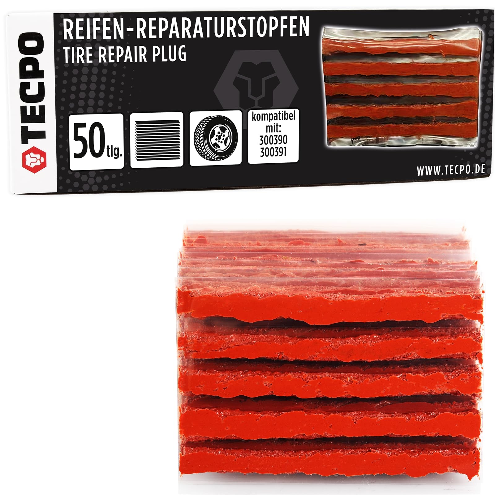 TECPO 50x Reifenreparaturstopfen, Vulkanierungsstreifen Reifen Flicken für Reifenreparatur, Speck Stopfen, Rubber Tire Repair Plug Patch Tubeless von TECPO