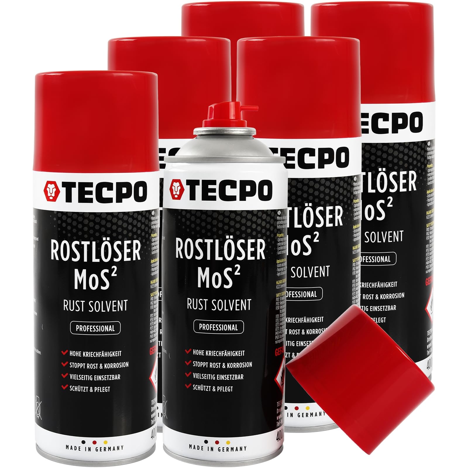 TECPO 6X Rostlöser MoS², 400ml Schmiermittel Rost Umwandler - Multifunktionsspray mit Korrosionsschutz und Kriechfähigkeit für oxidierte und verrostete Verbindungen von TECPO