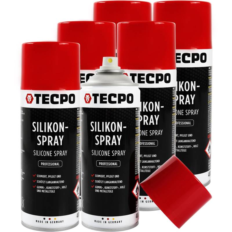 TECPO 6X Silikonspray, 400 ml Gleitspray Trenn- und Schmiermittel - Für den Schutz, Pflege und Schmierung von Metall, Kunststoff, Gummi sowie Holz von TECPO