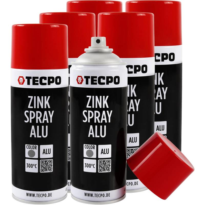 TECPO 6X Zinkspray Metall Alu Hell, 400ml Zink Alu Spray Rostschutzfarbe Korrosionsschutz Rostschutz Beschichtung Grundierung Korrosionsschutzmittel Metallschutzlack von TECPO