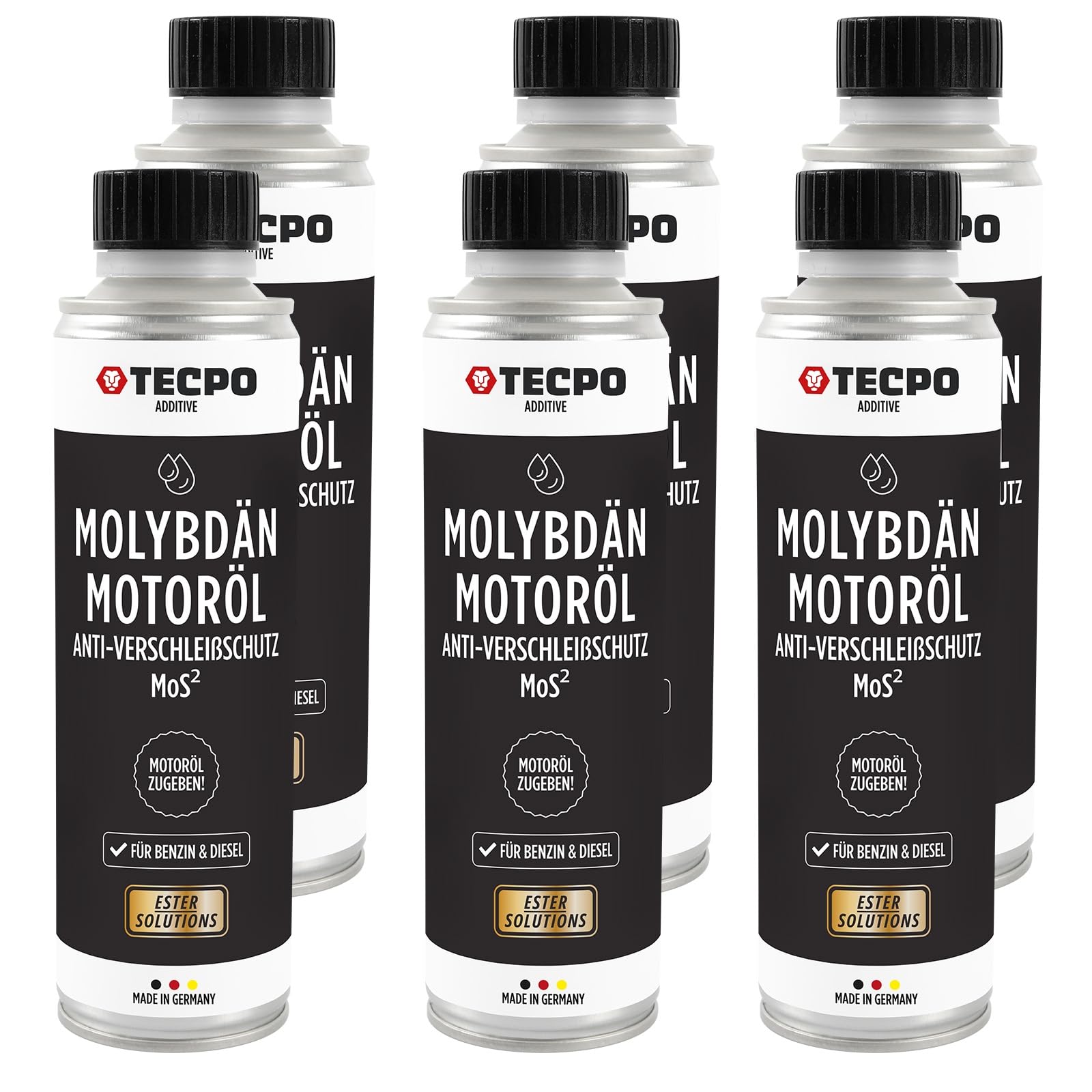 TECPO 6x Molybdän Additiv, 300 ml Anti Reibung Verschleiß MoS² für Motoröl Getriebeöl von TECPO