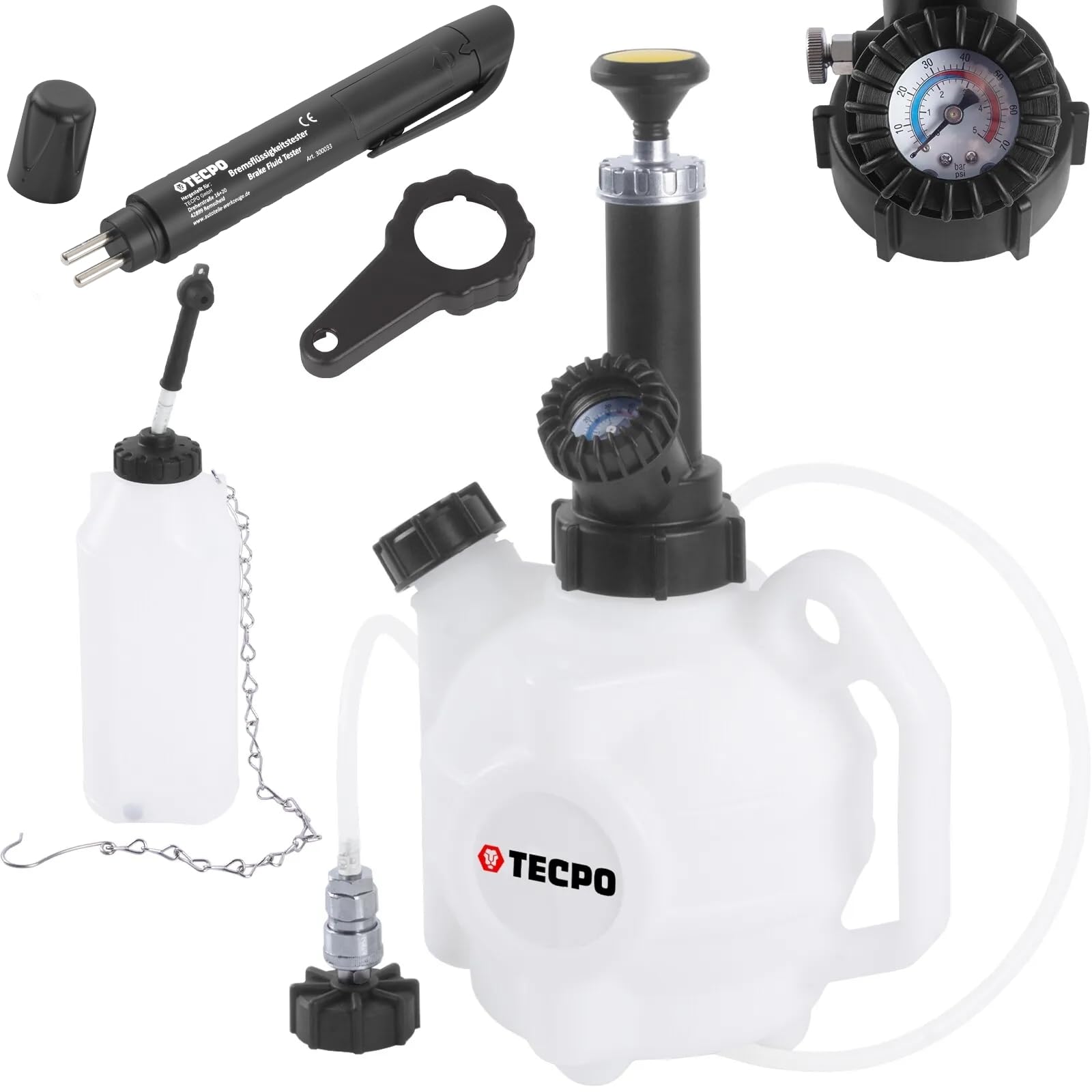 TECPO Bremsen-Entlüftungsgerät Entlüfter, 4 Liter Bremsflüssigkeitstester Prüfer von TECPO