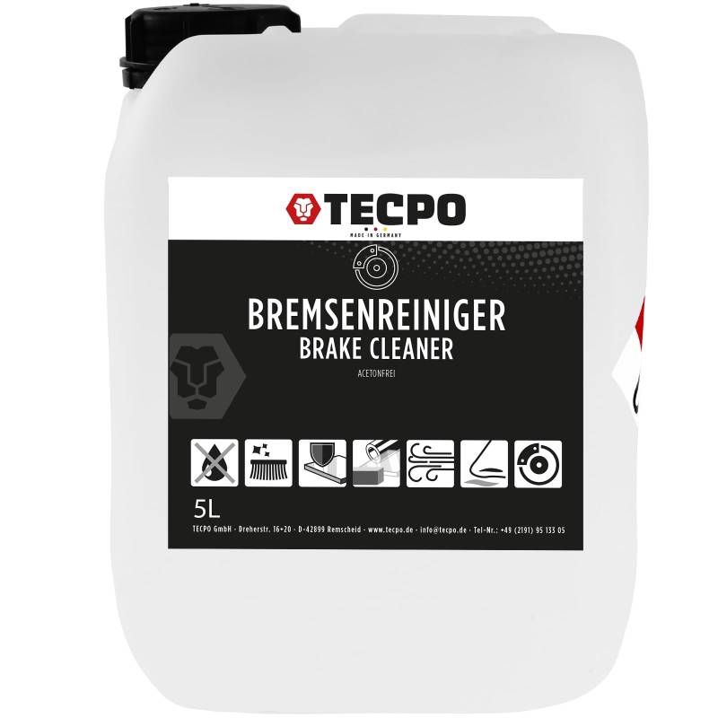 TECPO Bremsenreiniger, 5 Liter Kanister Brake Cleaner Entfetter Teilereiniger Montagereiniger Fettlöser - Zum Entfernen von Öle, Fette, Bremsabtreib und Schmutz (1x 5l) von TECPO