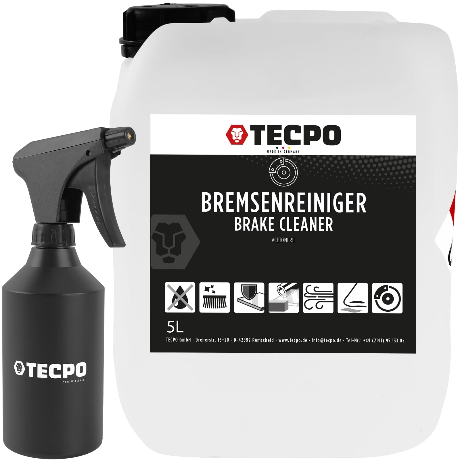 TECPO Bremsenreiniger, 5 Liter Universal Teile Reiniger Entfetter Brake Cleaner mit Sprühflasche von TECPO