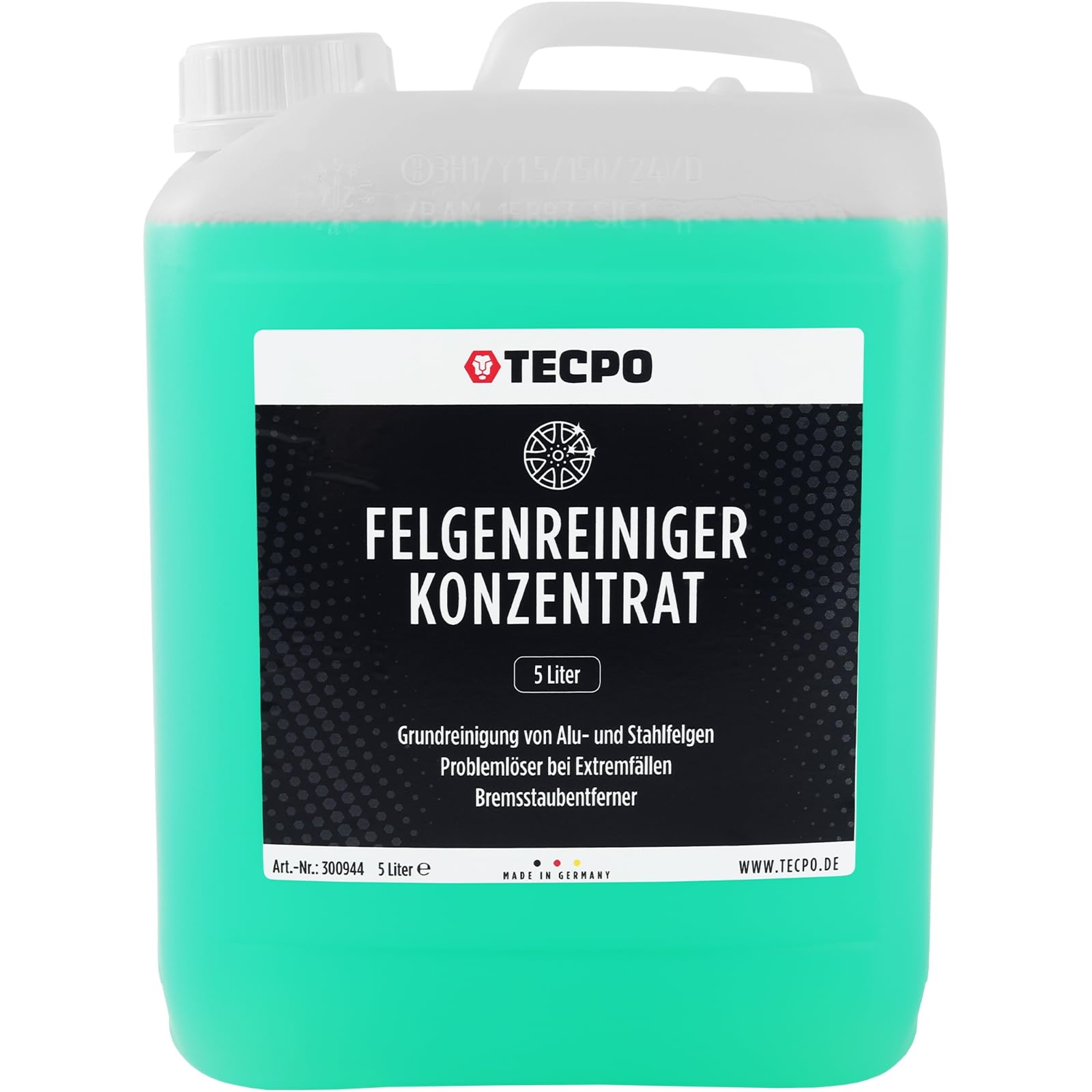 TECPO Felgenreiniger Konzentration, 5 Liter Alufelgenreiniger mit Wirkindikator für Autofelgen wie Stahlfelgen Chrom-Metall-Felgen, Radkappen säurefrei und pH-neutral von TECPO