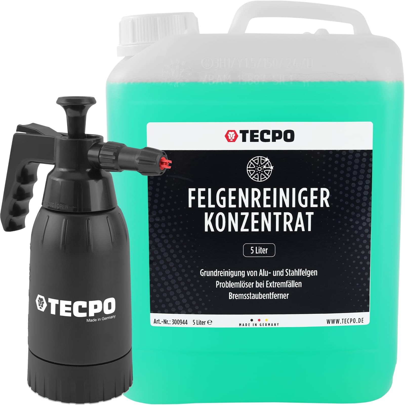 TECPO Felgenreiniger Konzentrat 5L mit Druckpumpzerstäuber Auto Felgen Reiniger ALU und Stahlfelgen Pumpsprühflasche Schaumsprüher Sprühflasche von TECPO