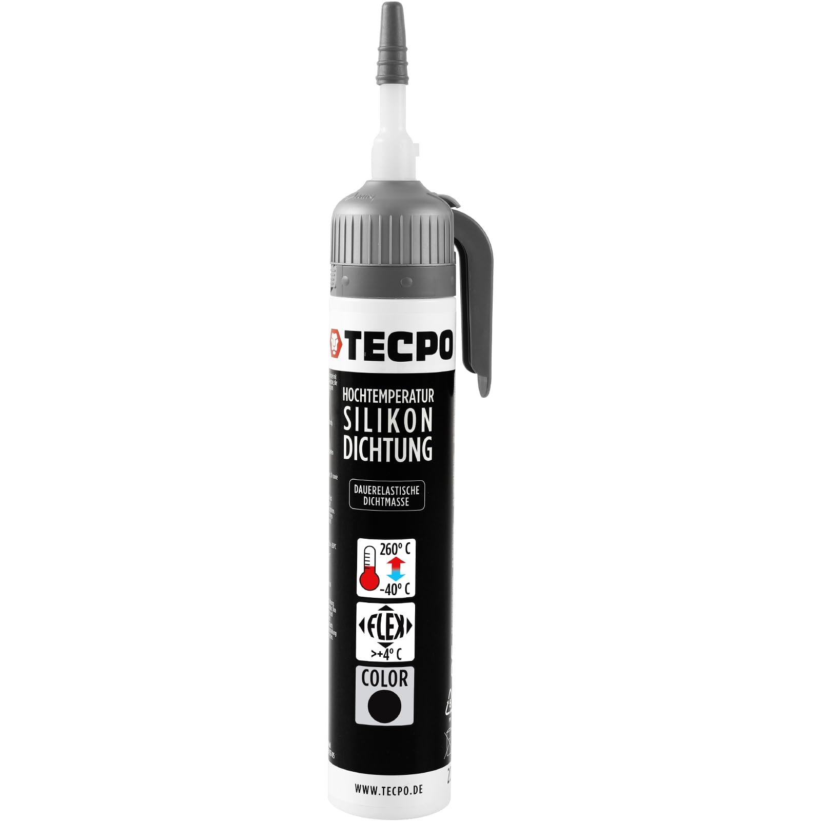 TECPO Hochtemperatur Dichtstoff Dichtmasse, 200 ml Silikon Dichtung Dauerelastisch schwarz hitze- und wasserbeständig Silikondichtmasse von TECPO