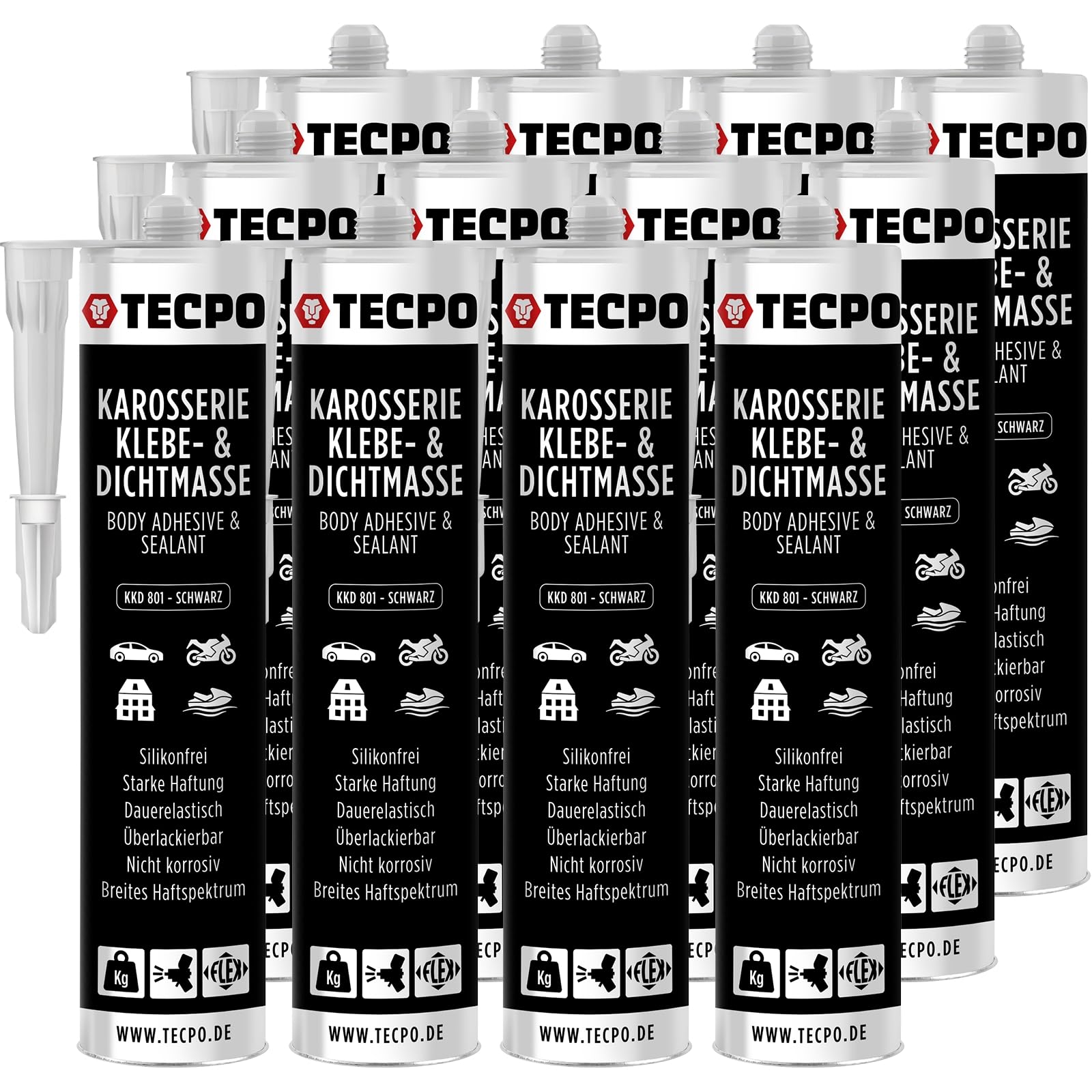 TECPO Karosseriekleber 12x370g Karosserie Kleber und Dichtmasse Klebstoff Dichtmittel silikonfrei dauerelastisch überlackierbar von TECPO