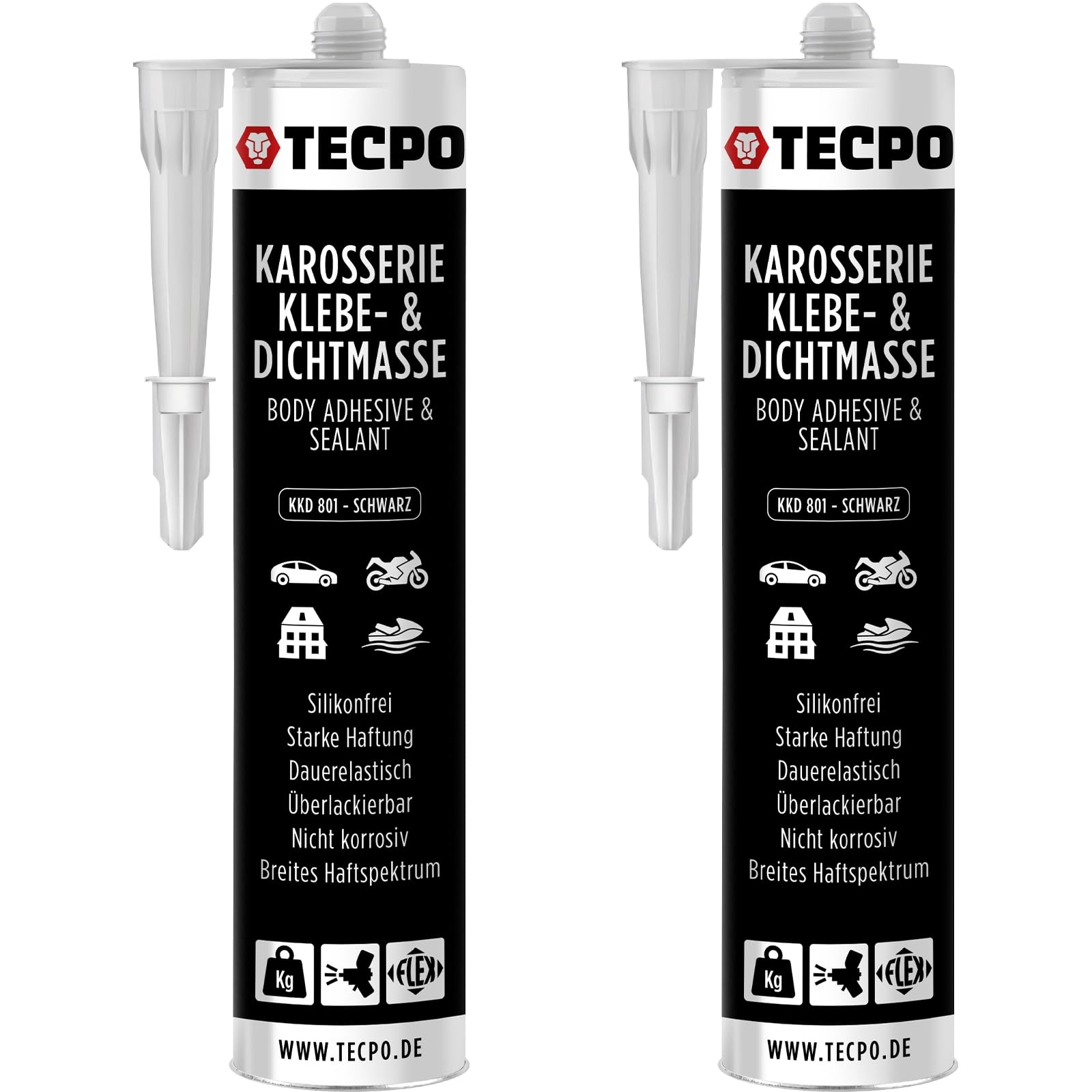 TECPO Karosserie- und Dichtmasse, 2X 370g Klebstoff Dichtmittel silikonfrei, dauerelastisch, überlackierbar, Starke Haftung, Nicht korrosiv von TECPO