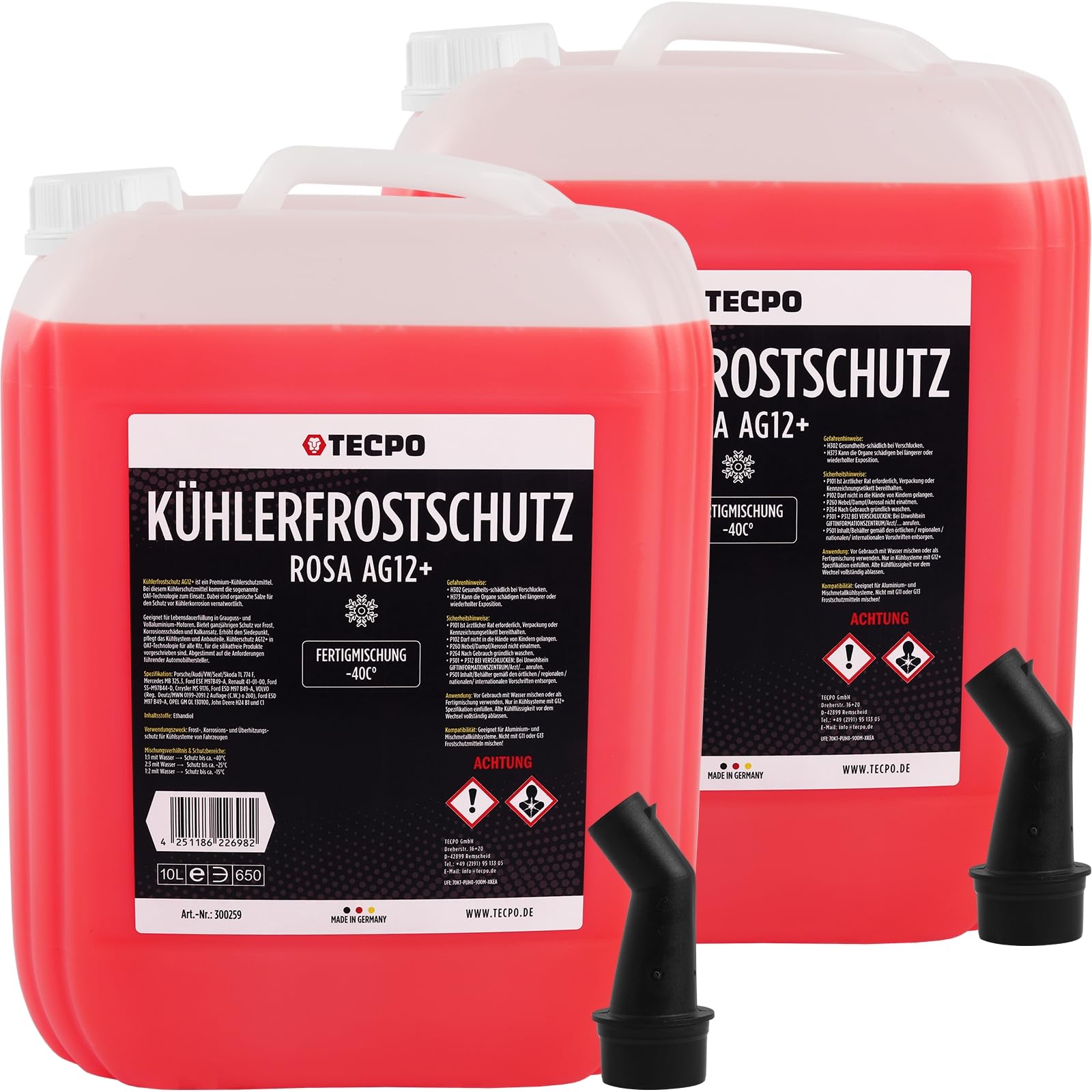 TECPO Kühlerfrostschutz rot rosa, 20 Liter Kühlmittel G12+ -40°C Antifreeze, G12 Kühlmittel Auto, Fertigmischung Gebrauchsfertig Kühlwasser Auto von TECPO