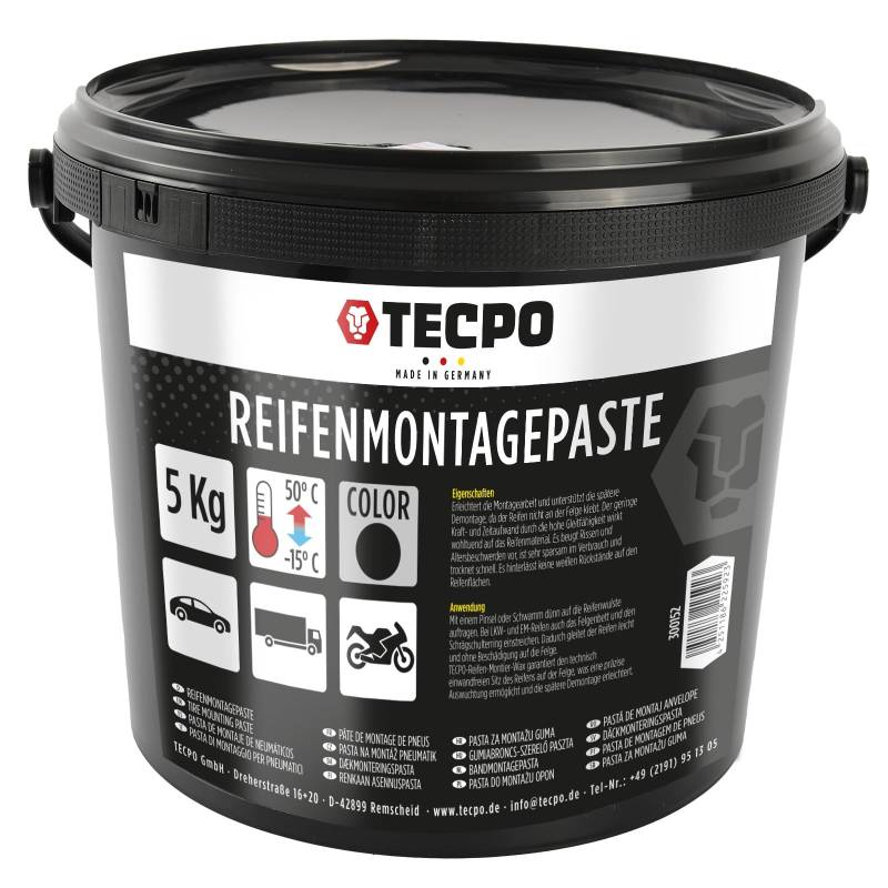 TECPO Reifenmontagepaste 5kg schwarz Montierpaste Montagewax Montage Paste für LKW, PKW und Motorrad Reifen Schmiermittel von TECPO