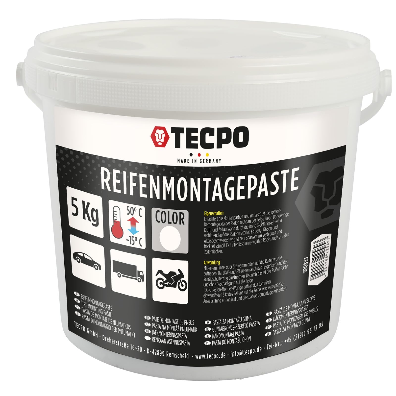 TECPO Reifenmontagepaste 5kg weiß Montierpaste Montagewax Montage Paste für LKW, PKW und Motorrad Reifen Schmiermittel von TECPO