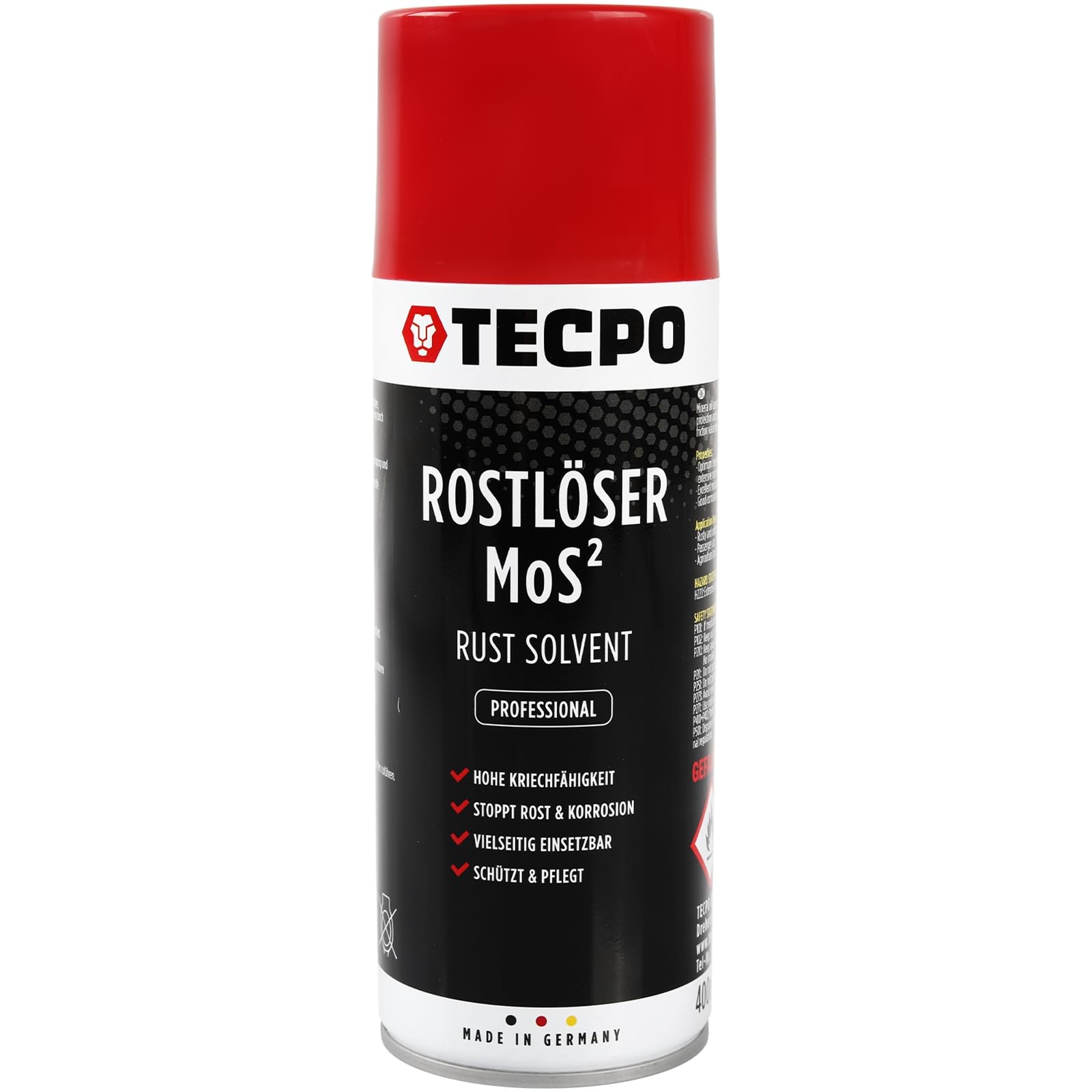 TECPO Rostlöser MoS², 400ml Schmiermittel Rost Umwandler - Multifunktionsspray mit Korrosionsschutz und Kriechfähigkeit für oxidierte und verrostete Verbindungen von TECPO