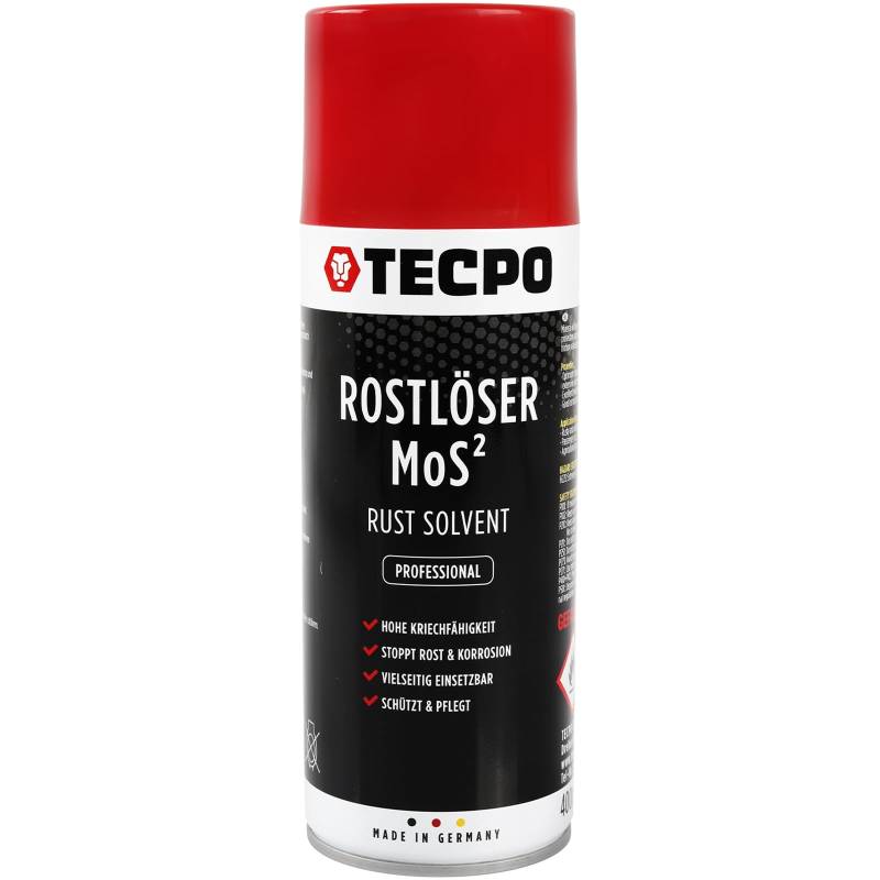 TECPO Rostlöser MoS², 400ml Schmiermittel Rost Umwandler - Multifunktionsspray mit Korrosionsschutz und Kriechfähigkeit für oxidierte und verrostete Verbindungen von TECPO