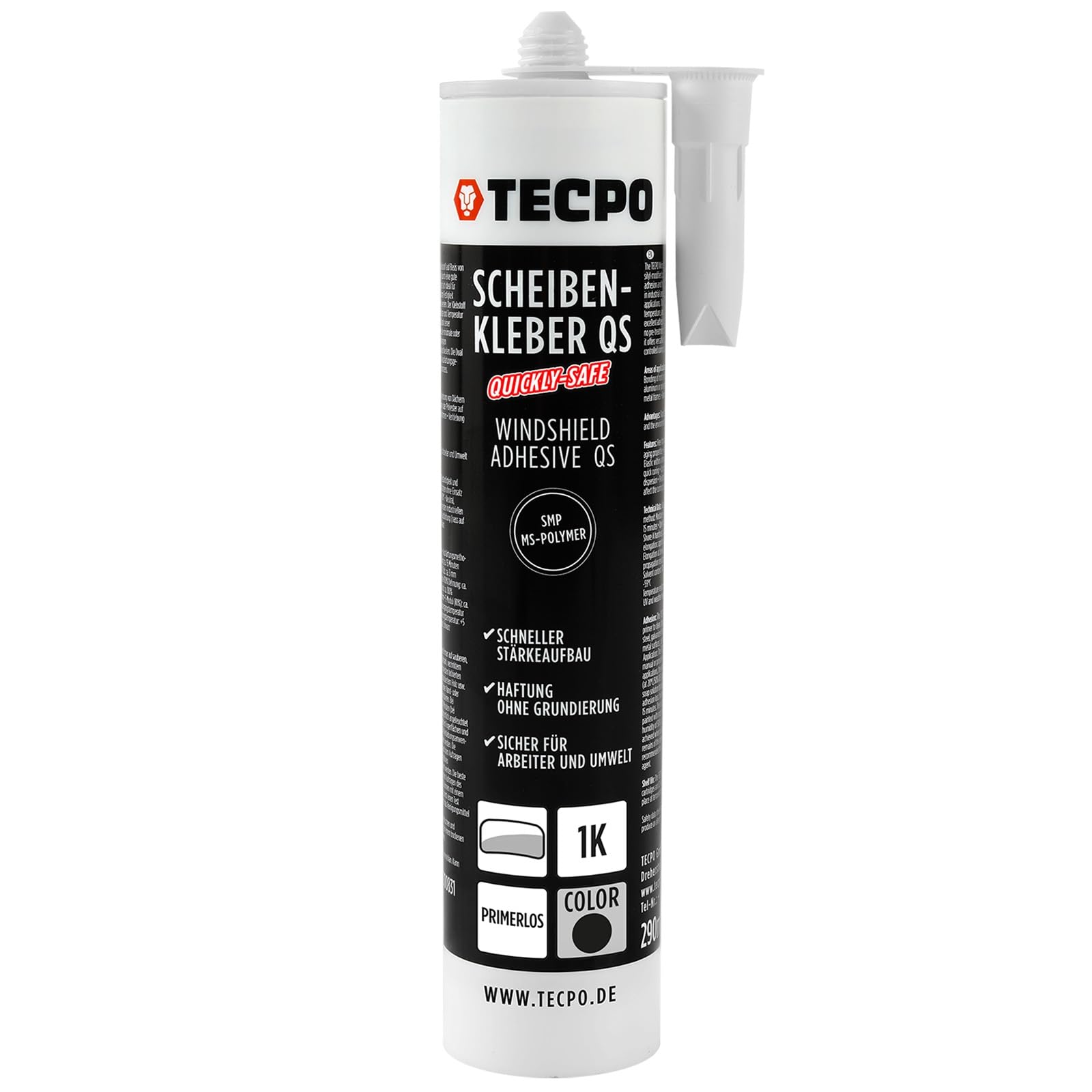 TECPO Scheibenkleber Quickly-Safe, 290ml MS-Polymer primerlos mit Kleb- und Dichtstoff-Technologie Scheibenklebstoff - Elastisch witterungsbeständiger Klebstoff zum Verkleben und Abdichten von TECPO