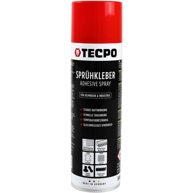 TECPO Sprühkleber, 500ml Industriekleber, Kontaktkleber Alleskleber für Leder, Schaumstoff, Kunststoff, Metall, Papier, Gummi UVM. von TECPO