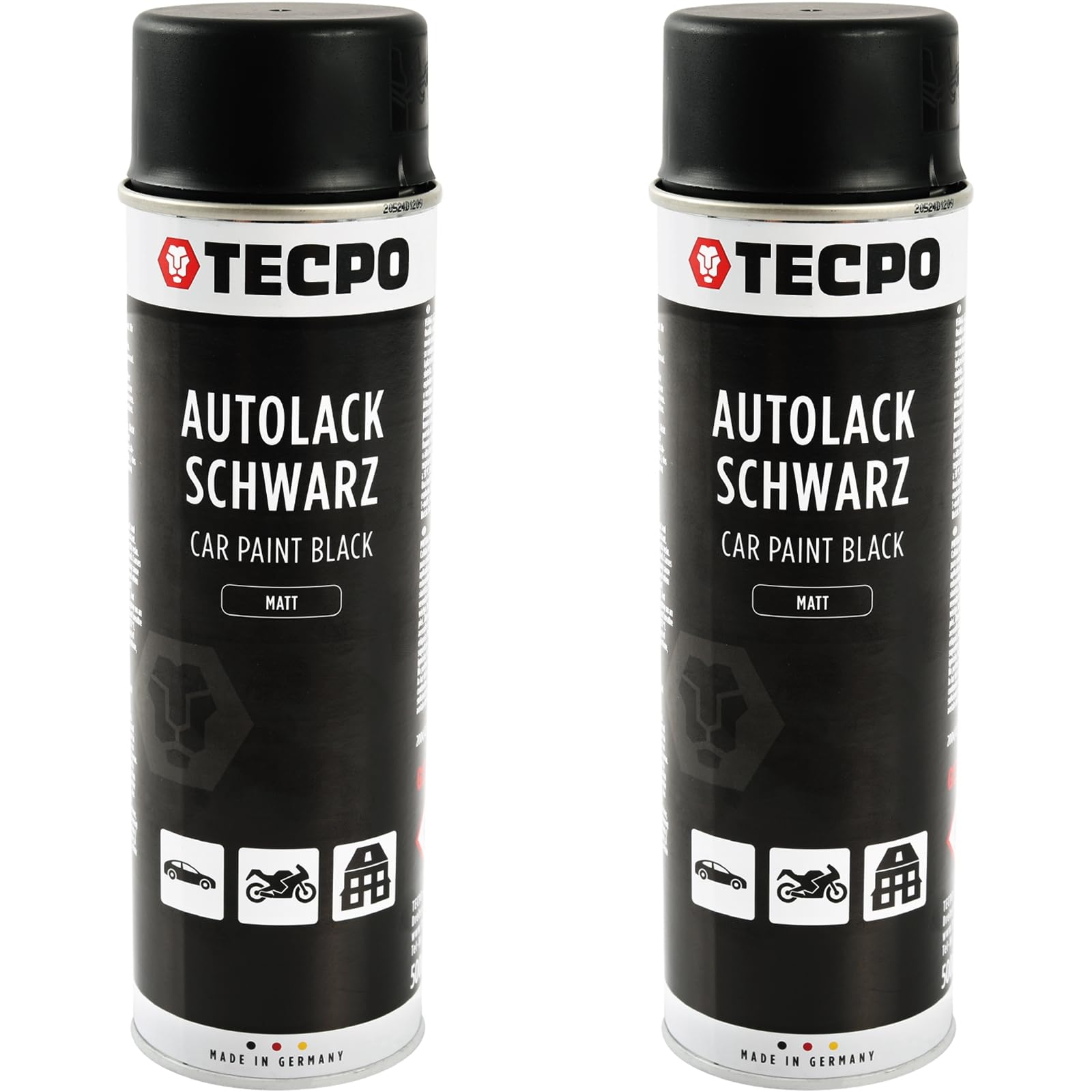 TECPO Sprühlack, 2X 500ml Mattschwarz Autolack für Karosserie und Felgen, schnelltrocknend Nitrolack von TECPO