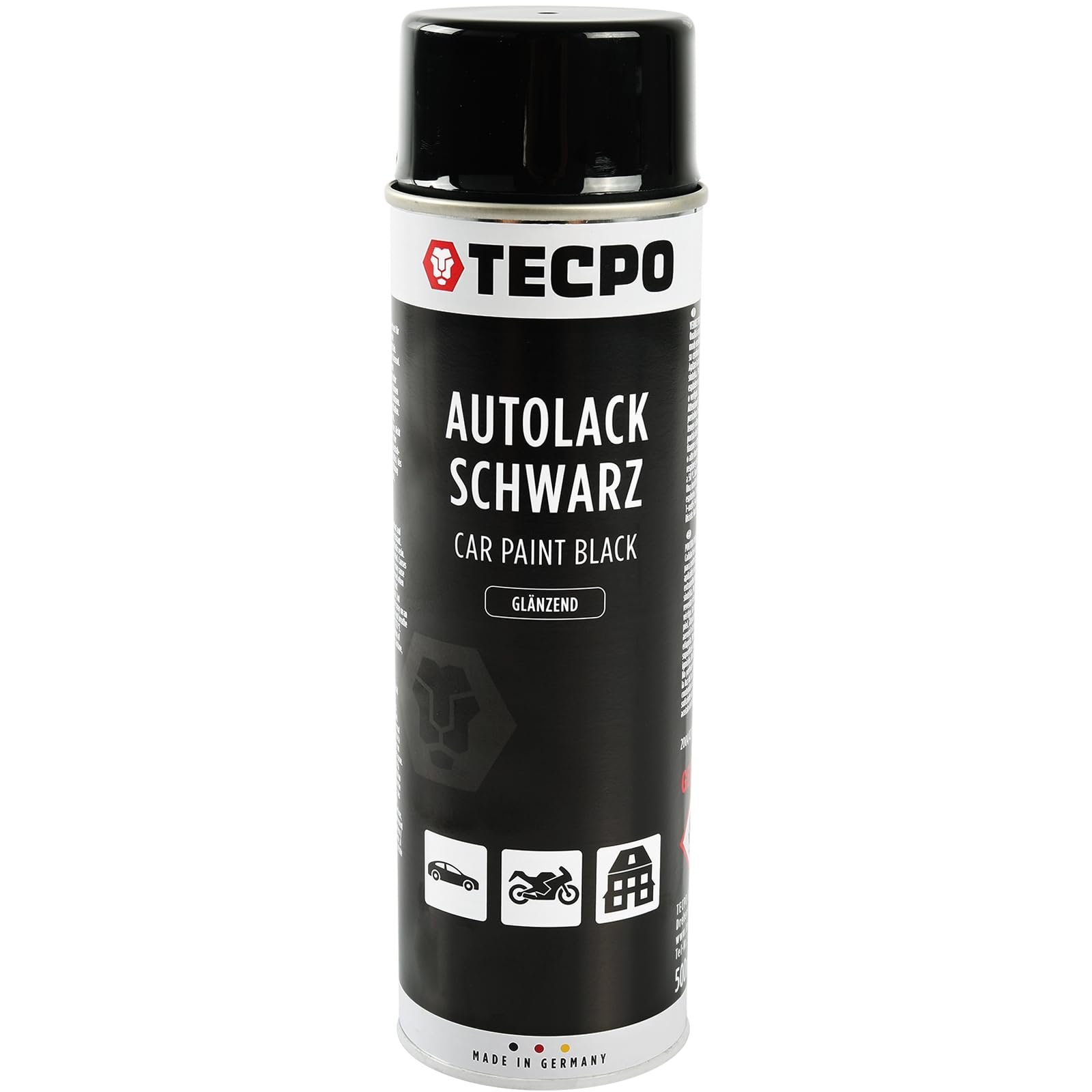 TECPO Sprühlack, 500ml schwarz glänzend Autolack für Karosserie und Felgen, schnelltrocknend Nitrolack von TECPO