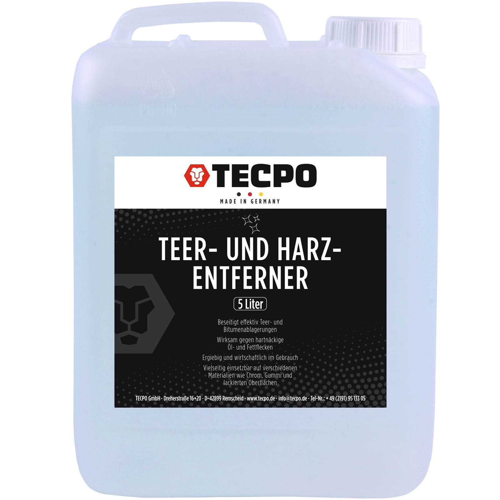 TECPO Teer- und Harzlöser, 5 Liter Klebstoff Teerentferner Bitumen-Löser Fettlöser Harz Kleber von TECPO