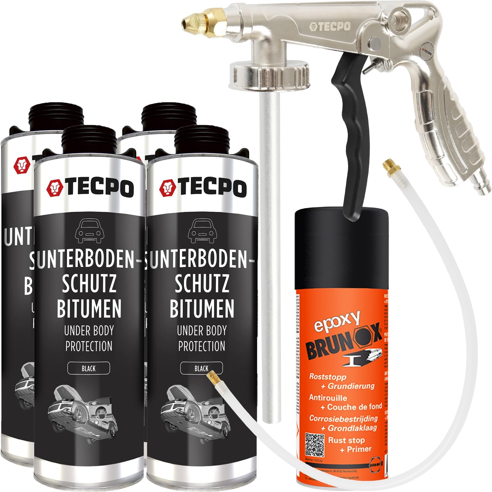 TECPO Unterbodenschutz Bitumen, 4 Liter + Sprühpistole + Roststopp Grundierung von TECPO