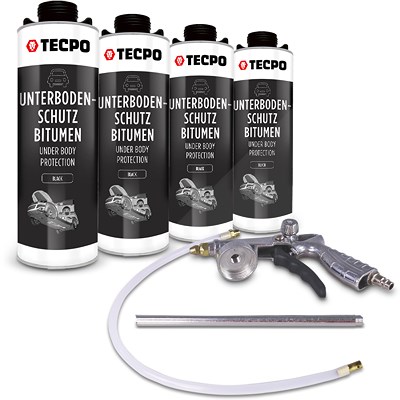 Tecpo 4x 1 L Unterbodenschutz Bitumen, schwarz + Druckluft-Sprühpistole von TECPO