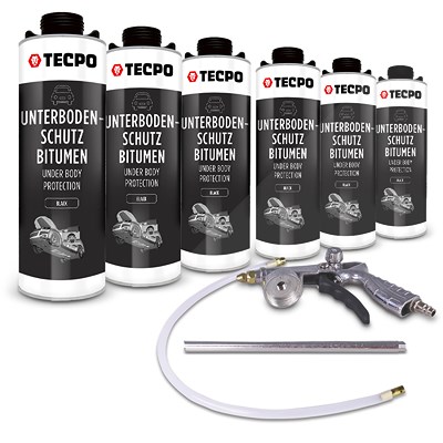 Tecpo 6x 1 L Unterbodenschutz Bitumen, schwarz + Druckluft-Sprühpistole von TECPO