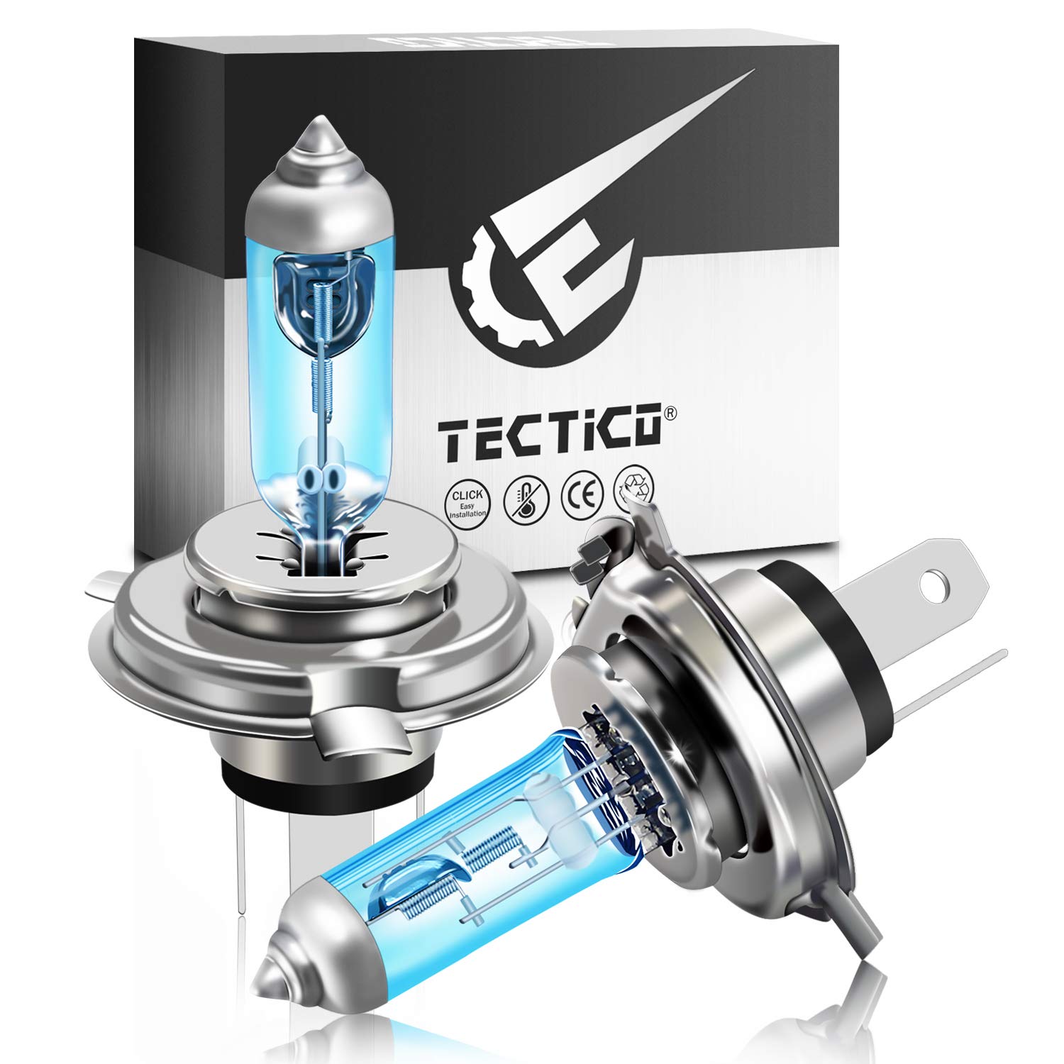 TECTICO H4 P43t Halogen Birne 12V 60/55W Warmweiß +130% Ultra Heller Fernlicht Abblendlicht Auto Motorrad Lampe Ersatz, 2 Stücke von TECTICO