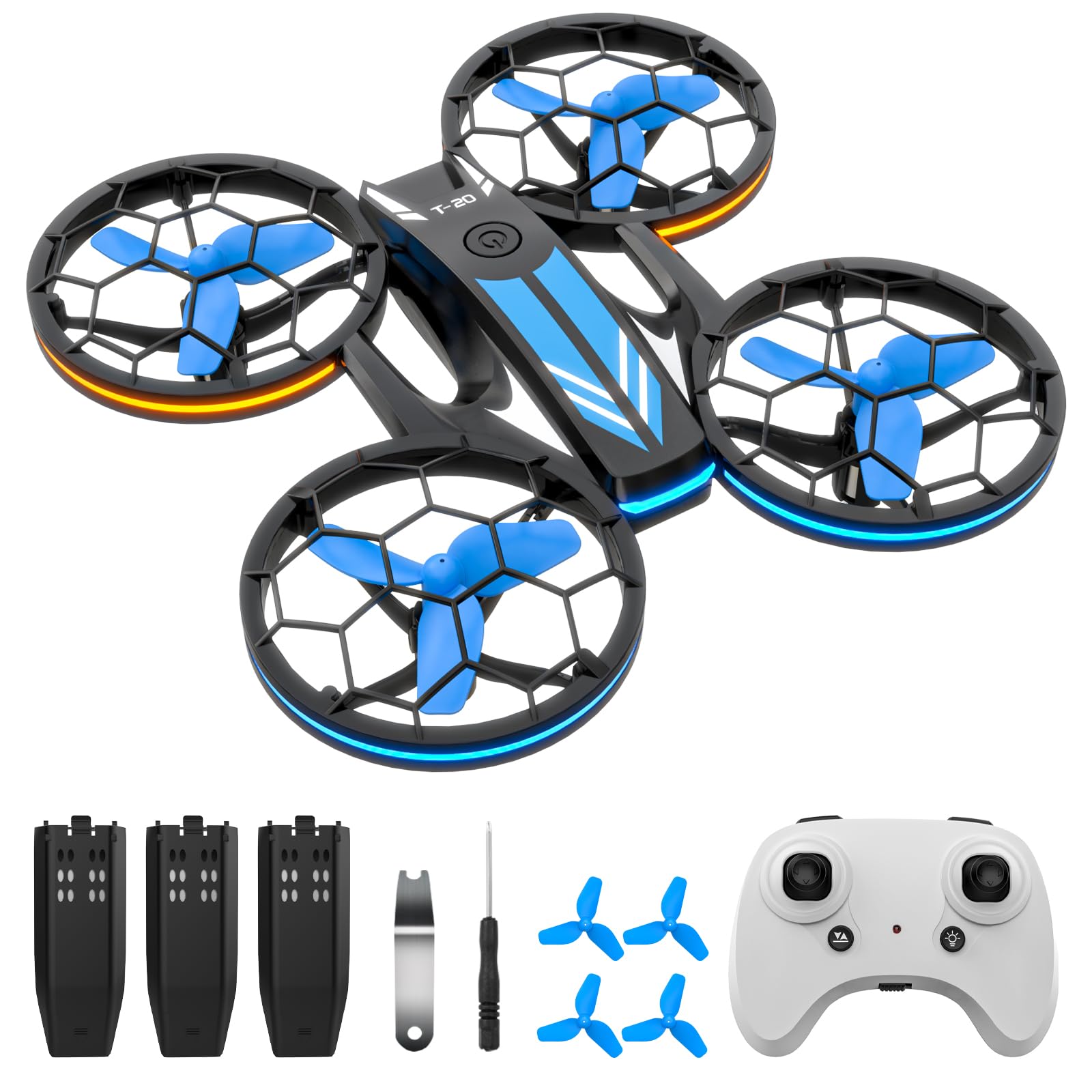 T20 Mini Drohne für Kinder,TEEROK RC Quadrocopter mit 3 Akkus, Höhenhaltung, Kopflos Modus, 3D Flip und 3 Geschwindigkeitsmodi Drone, ferngesteuertes flugzeug Spielzeug für Anfänger, Blau von TEEROK