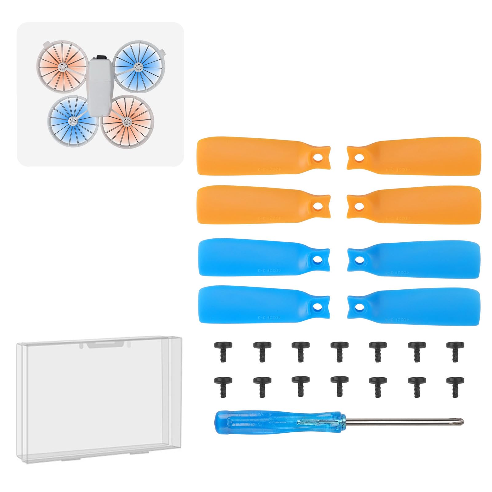 TEHAOUU 4 Paar bunte Propeller, kompatibel mit DJI Flip-Propellern, geräuscharm, leicht, leises Paddel, schnelle Ersatzklingen, Drohnenzubehör mit Installationssets (Orange-Blau) von TEHAOUU