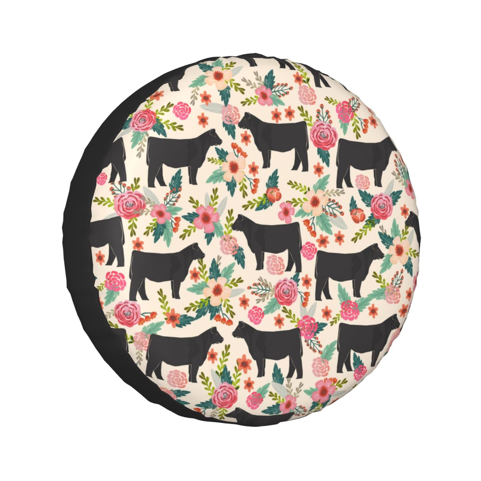 Pink Flower Show Steer Cows Cattle Printed Universal Reserveradabdeckung Radschoner sind erhältlich für 60-83 cm Reifen von TEMKIN