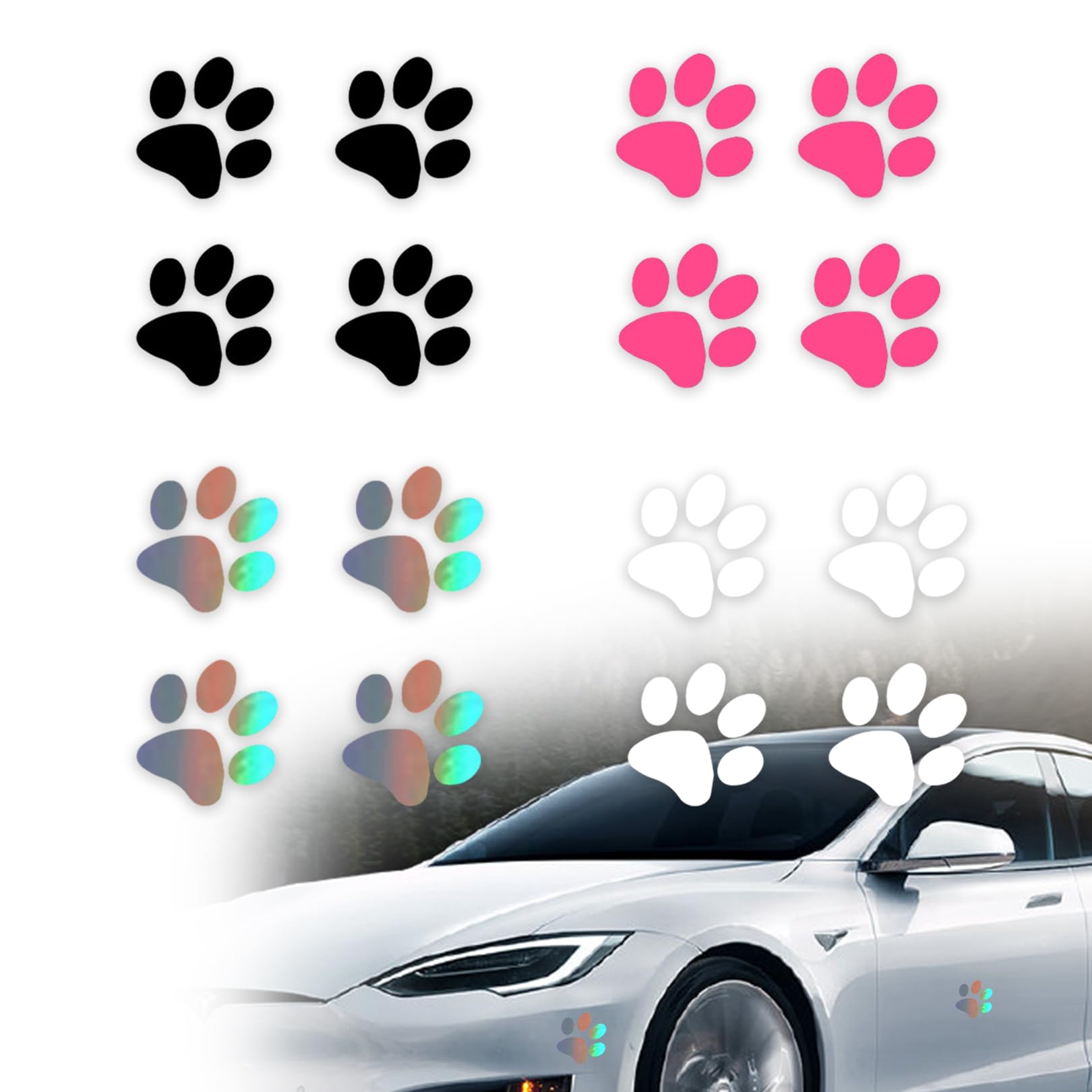 TENGEE 32er Set Hundepfoten Pfoten Pfötchen Hund Katze Aufkleber,Sticker Hunde,Auto Hunde Pfoten Aufkleber,für Auto Oder Motorrad,Fahrrad Oder Roller Auto-Aufkleber,Laser-Aufkleber(Bunt) von TENGEE