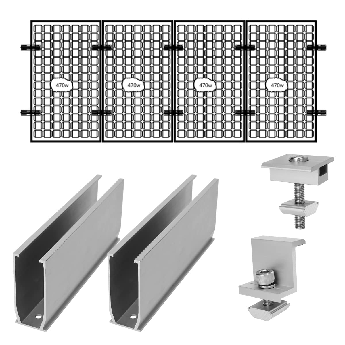 Befestigung Solarmodul, Montageset für solarmodule 4 PV, balkonkraftwerk halterung balkon, photovoltaik befestigungssystem 10 Profileschiene, 30mm Endklemme Solarmodul Halterung Flachdach von TEOV