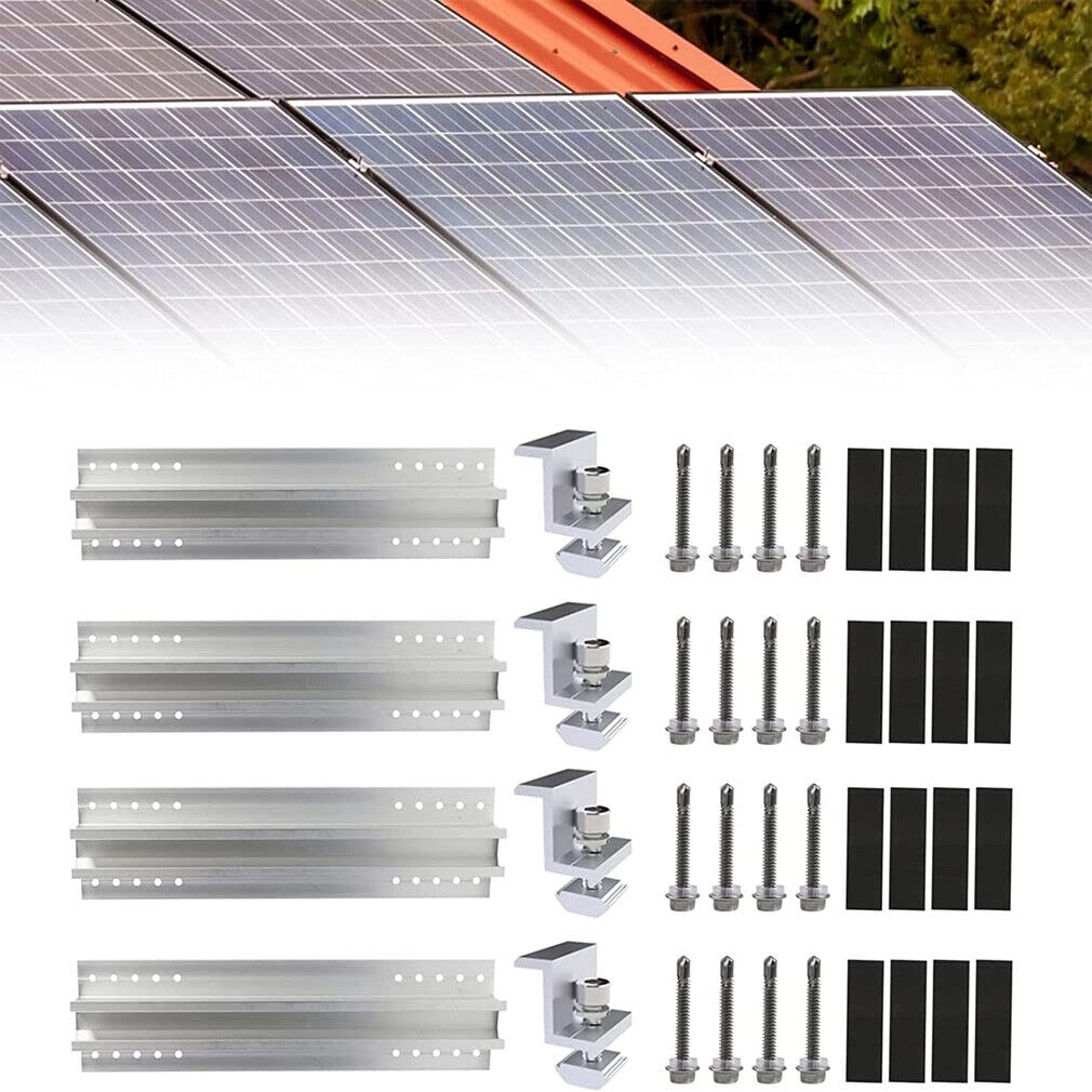 Befestigung Solarmodul für Solar Panel, Befestigungsschiene Solarmodul halterung flachdach, Universal Profil 400mm Trapezblech für Solar Photovoltaik PV Endklemmen 30mm von TEOV