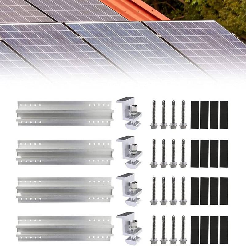 Befestigung Solarmodul für Solar Panel, Befestigungsschiene Solarmodul halterung flachdach, Universal Profil 400mm Trapezblech für Solar Photovoltaik PV Endklemmen 30mm von TEOV