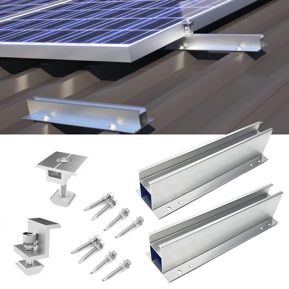 Dachhalterungen Solarmodule, Solarmodul Halterung für 1 PV, Photovoltaik Befestigungssystem Montageschiene PV-Anlage, 23cm Aluprofil Set zur Montage von Solarpanel mit 30MM Endklemme Mittklemme von TEOV