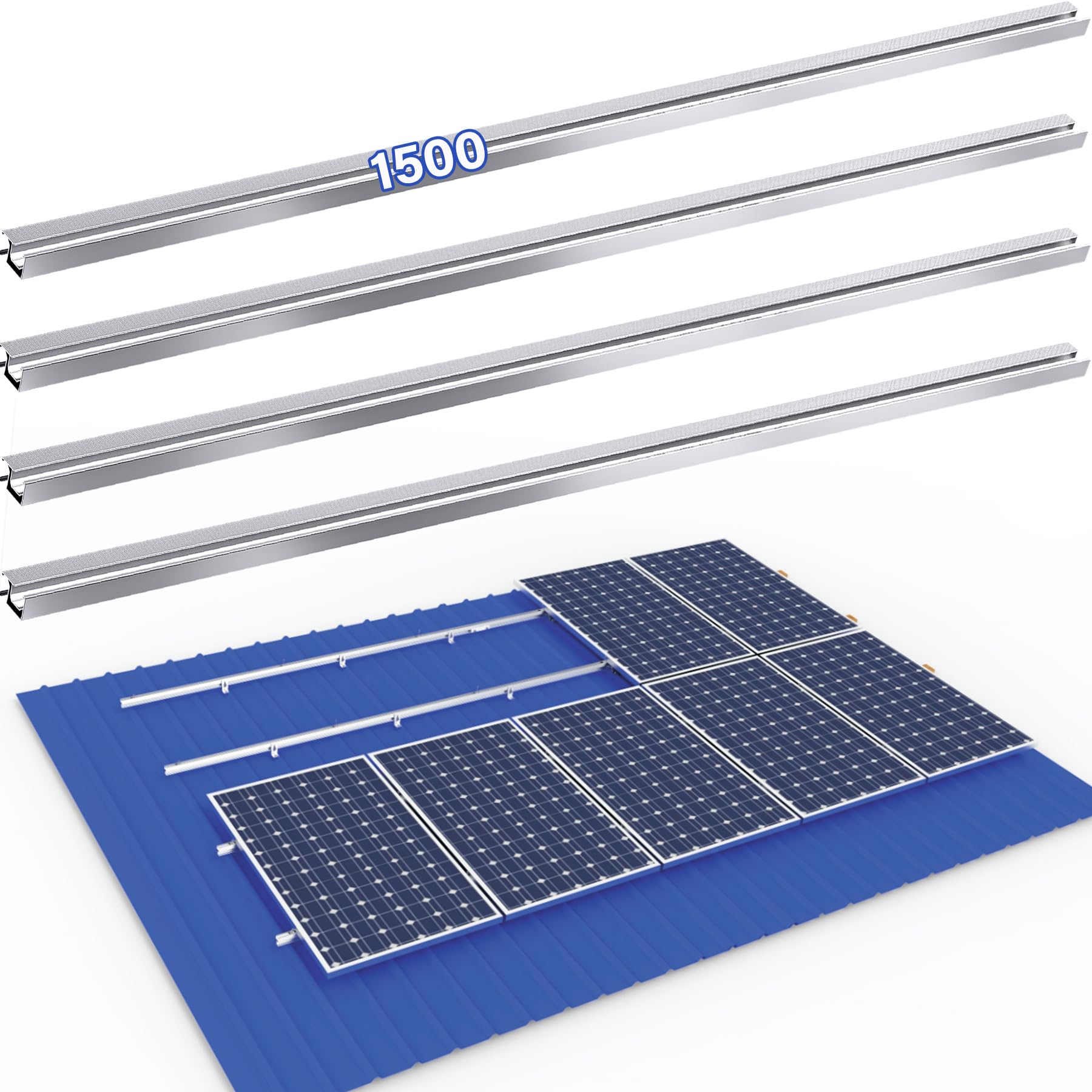 Photovoltaik montageschiene 1500mm, Aluprofil Schiene Solar Ziegeldach/Blechdach/Bitumendach/Metalldach Montage Set 1 Module Befestigung Montageschiene PV-Anlage, Systemprofil für Solarpanel 4 Stück von TEOV